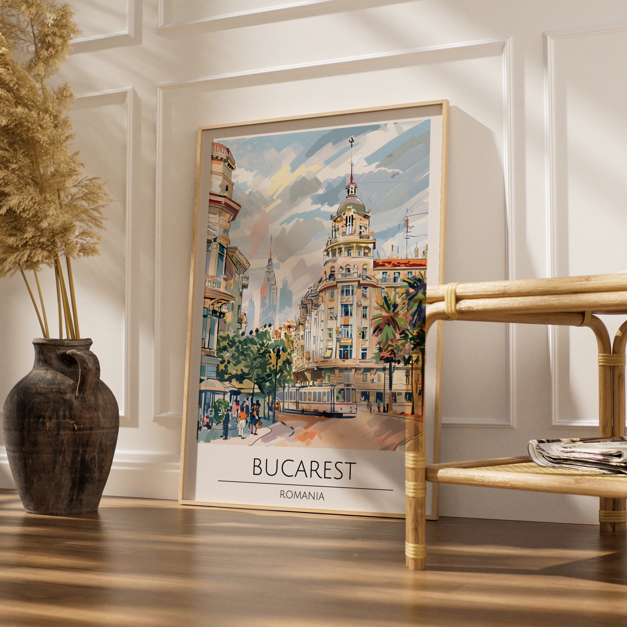 Bucarest City Art Print, Romania Poster, Vintage Travel Decor, Urban Landscape, Wall Art