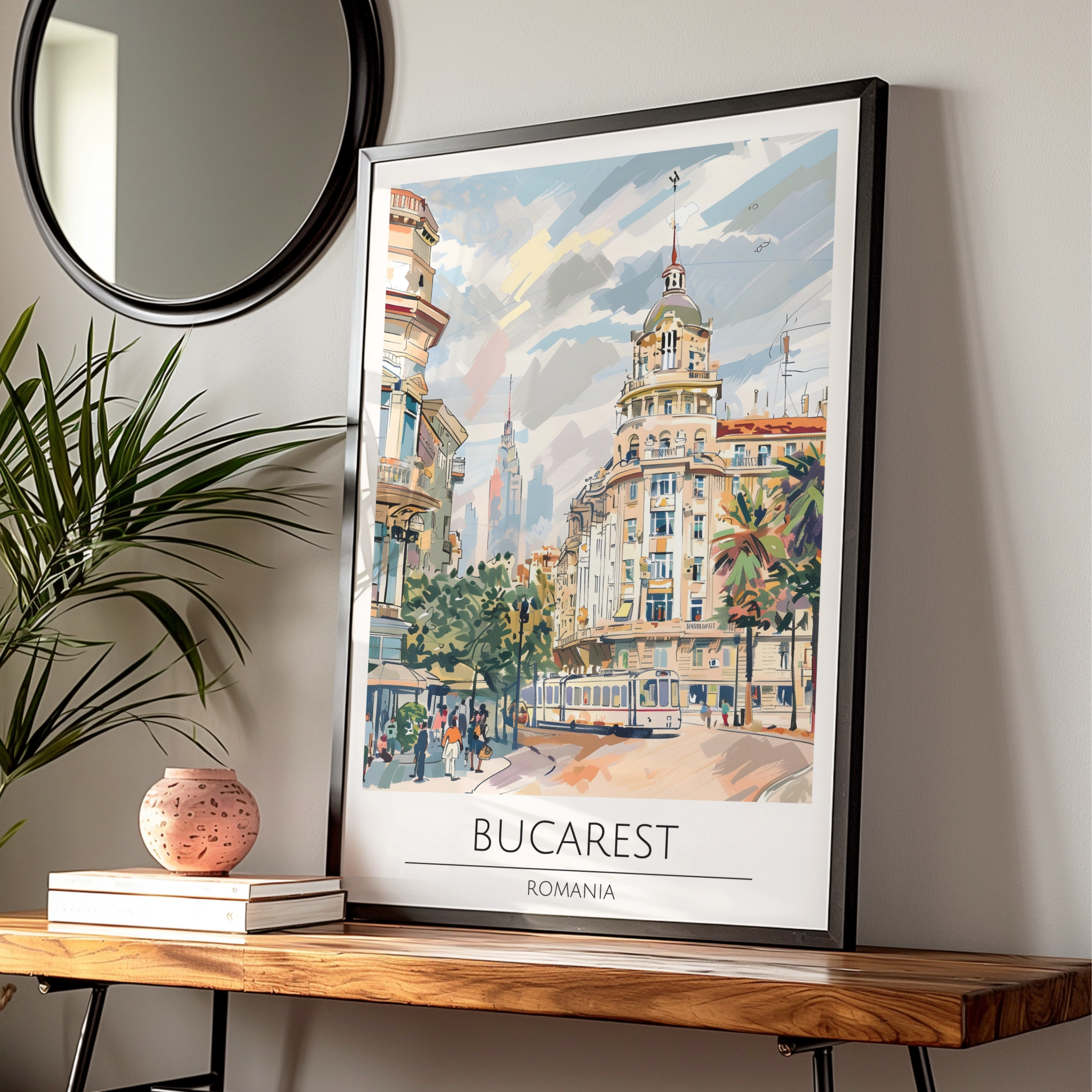 Bucarest City Art Print, Romania Poster, Vintage Travel Decor, Urban Landscape, Wall Art