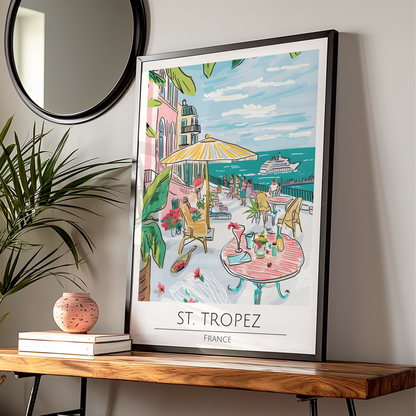 St. Tropez France Poster, Colourful Coastal Artwork, Tropical Summer Vibes, Maximalist Wall Art