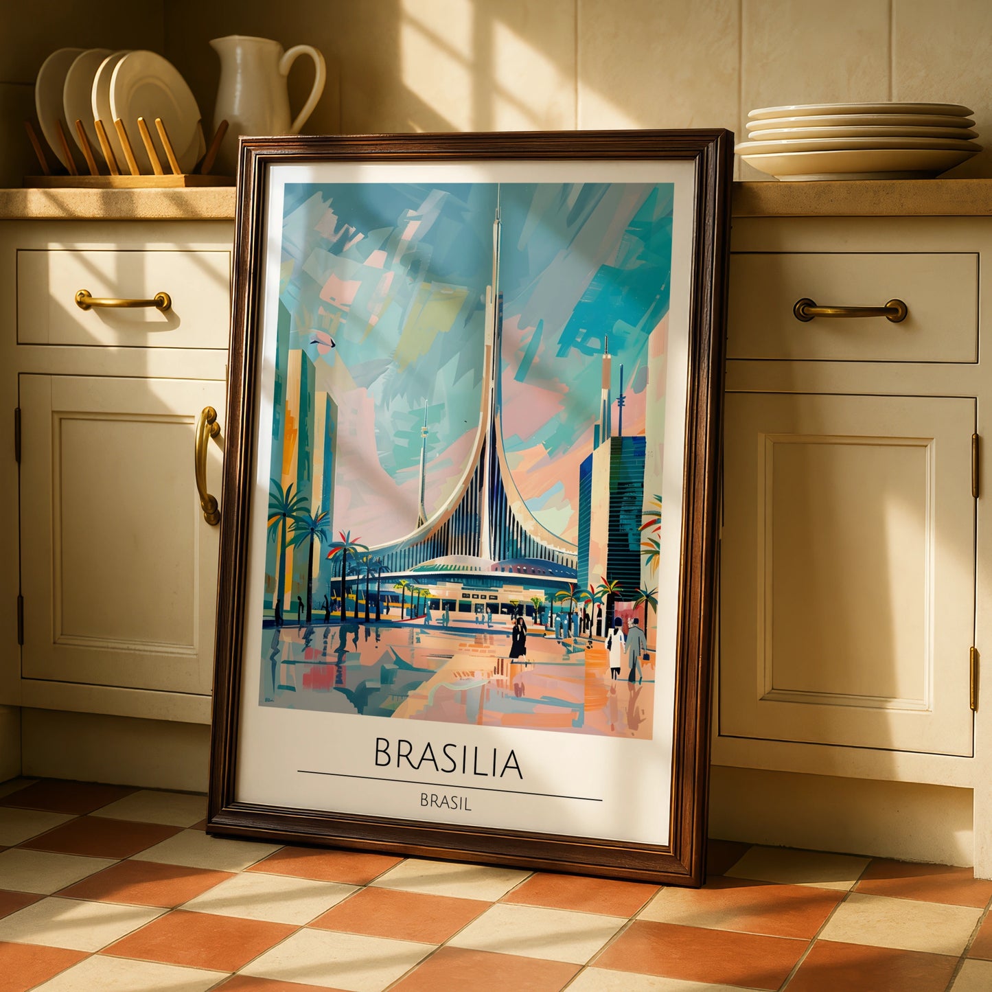 Brasilia Poster, Vintage Brasil Art, Modernist Architecture, Colourful Urban Scene, Travel Wall Art