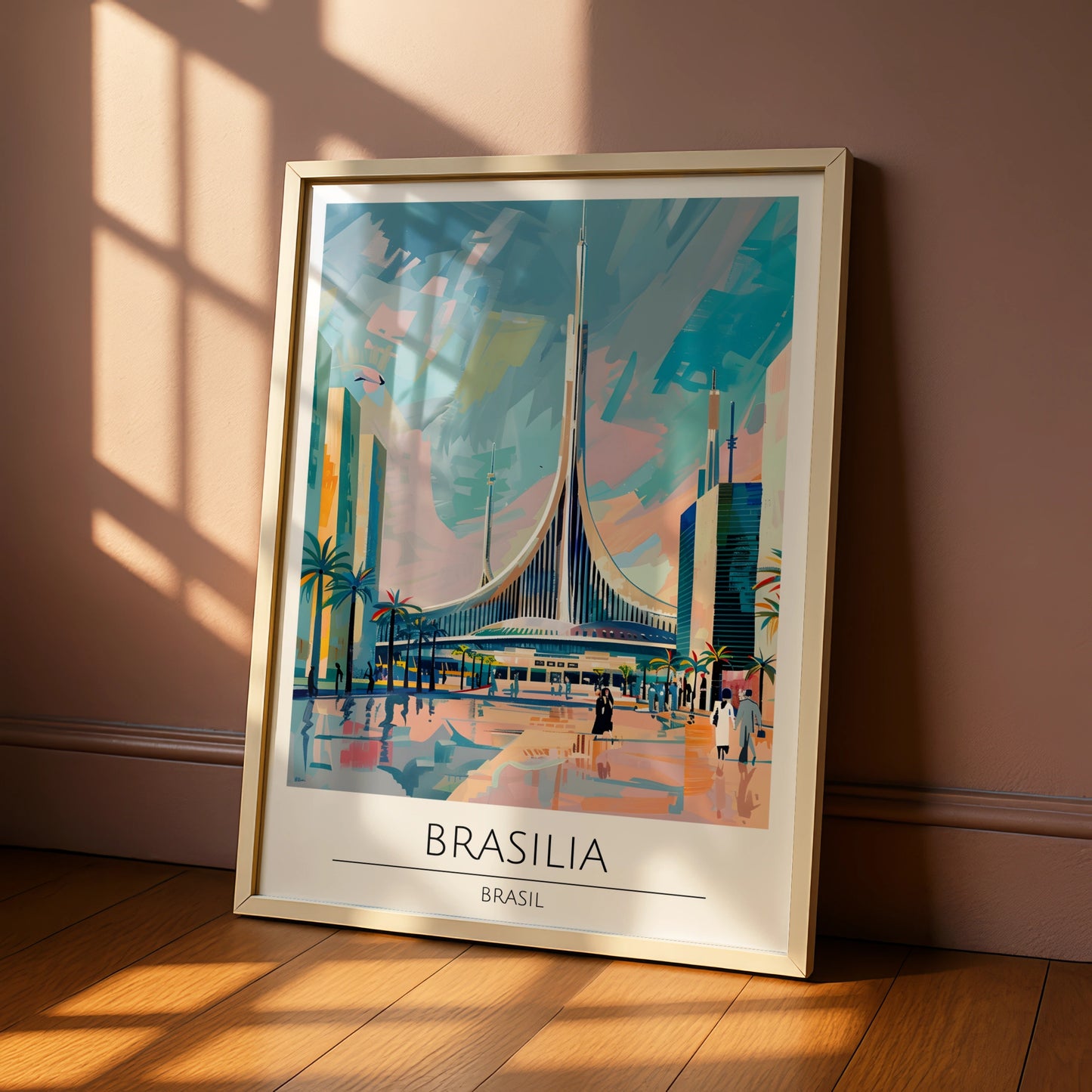 Brasilia Poster, Vintage Brasil Art, Modernist Architecture, Colourful Urban Scene, Travel Wall Art
