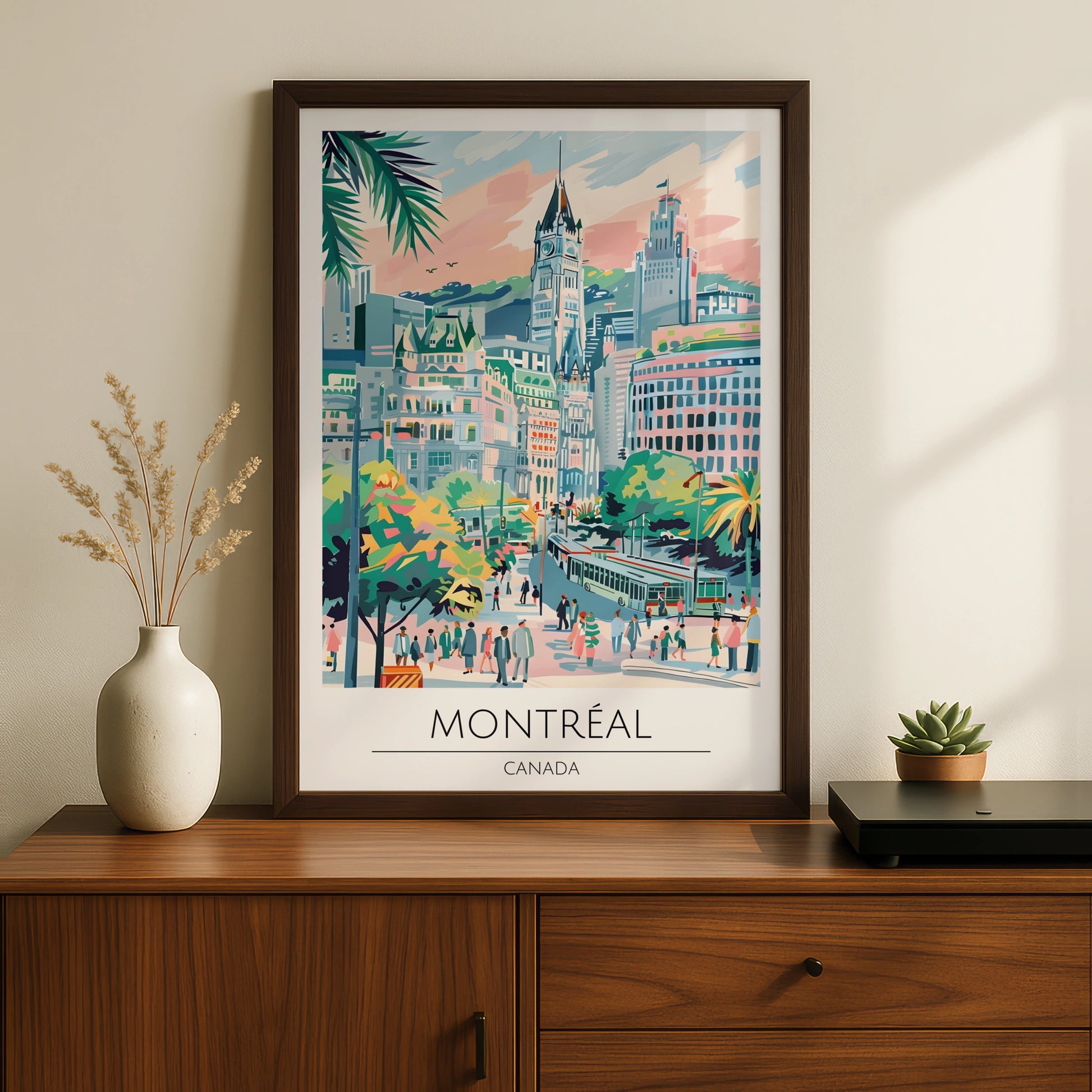 Montreal City Poster, Vibrant Urban Landscape Art, Canada Travel Wall Art, Colourful Architecture