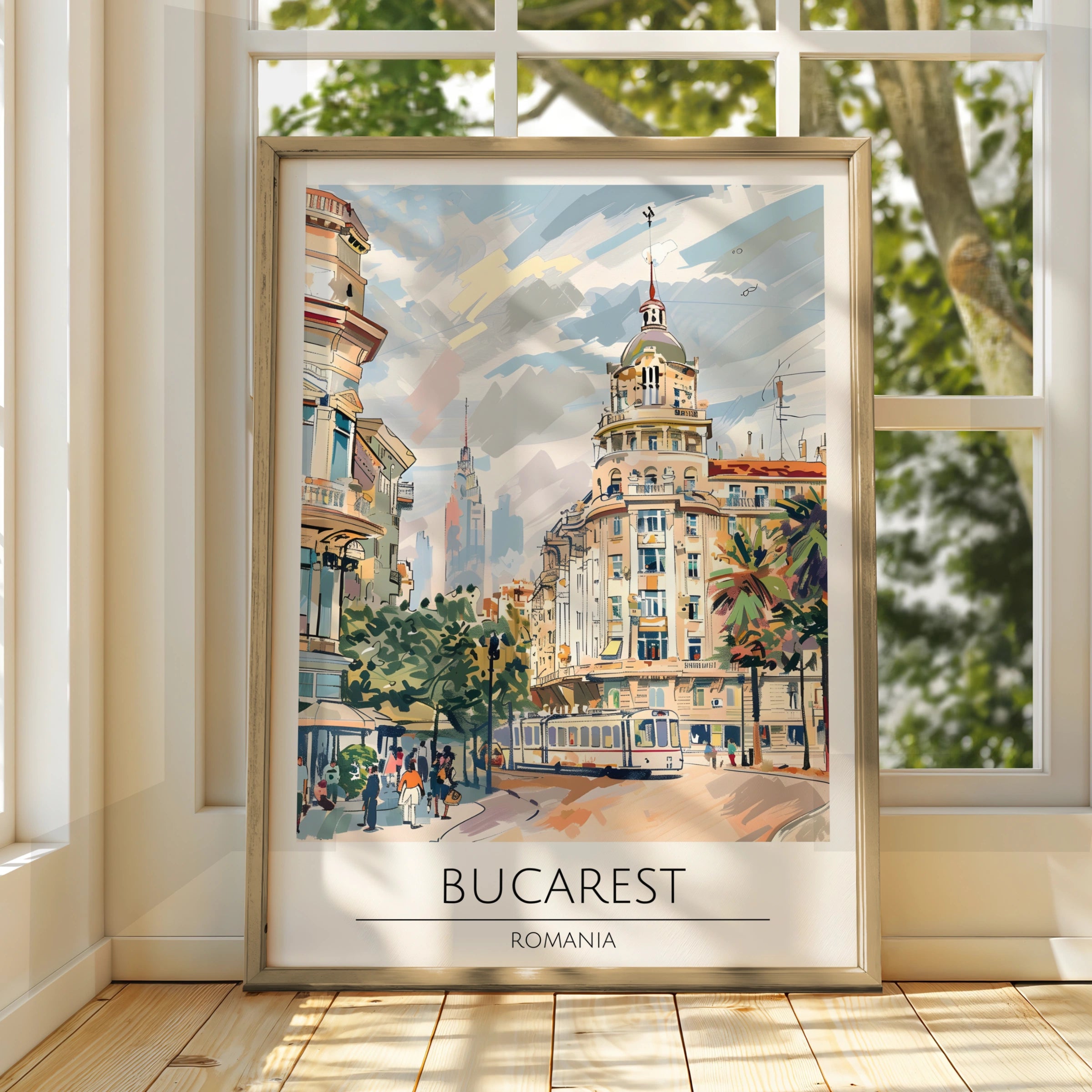Bucarest City Art Print, Romania Poster, Vintage Travel Decor, Urban Landscape, Wall Art