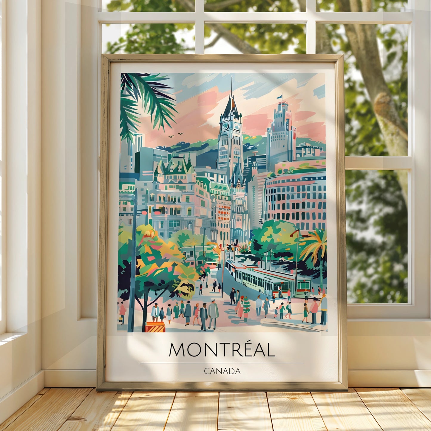 Montreal City Poster, Vibrant Urban Landscape Art, Canada Travel Wall Art, Colourful Architecture