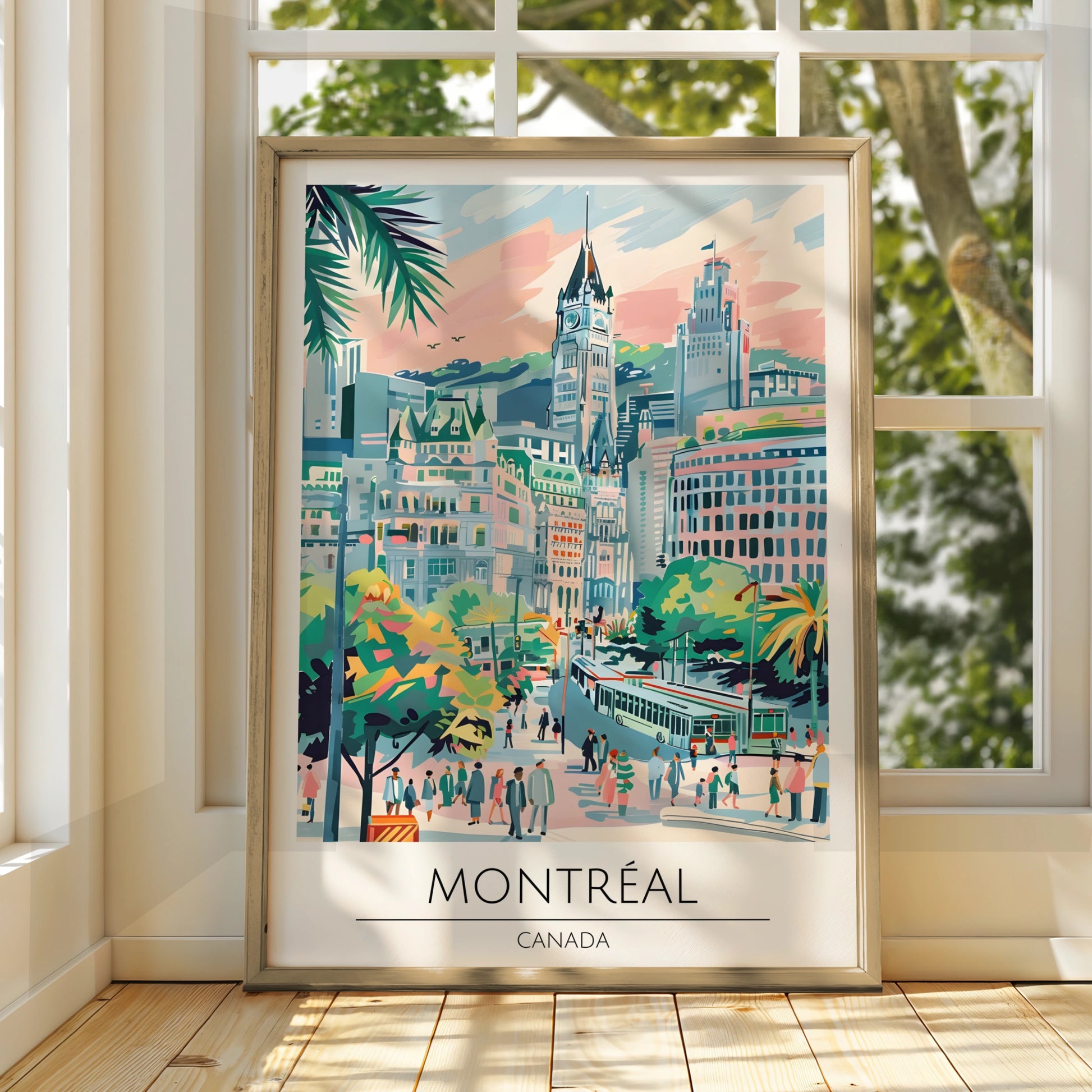 Montreal City Poster, Vibrant Urban Landscape Art, Canada Travel Wall Art, Colourful Architecture