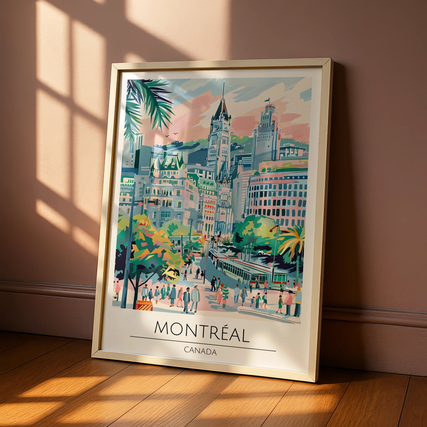 Montreal City Poster, Vibrant Urban Landscape Art, Canada Travel Wall Art, Colourful Architecture