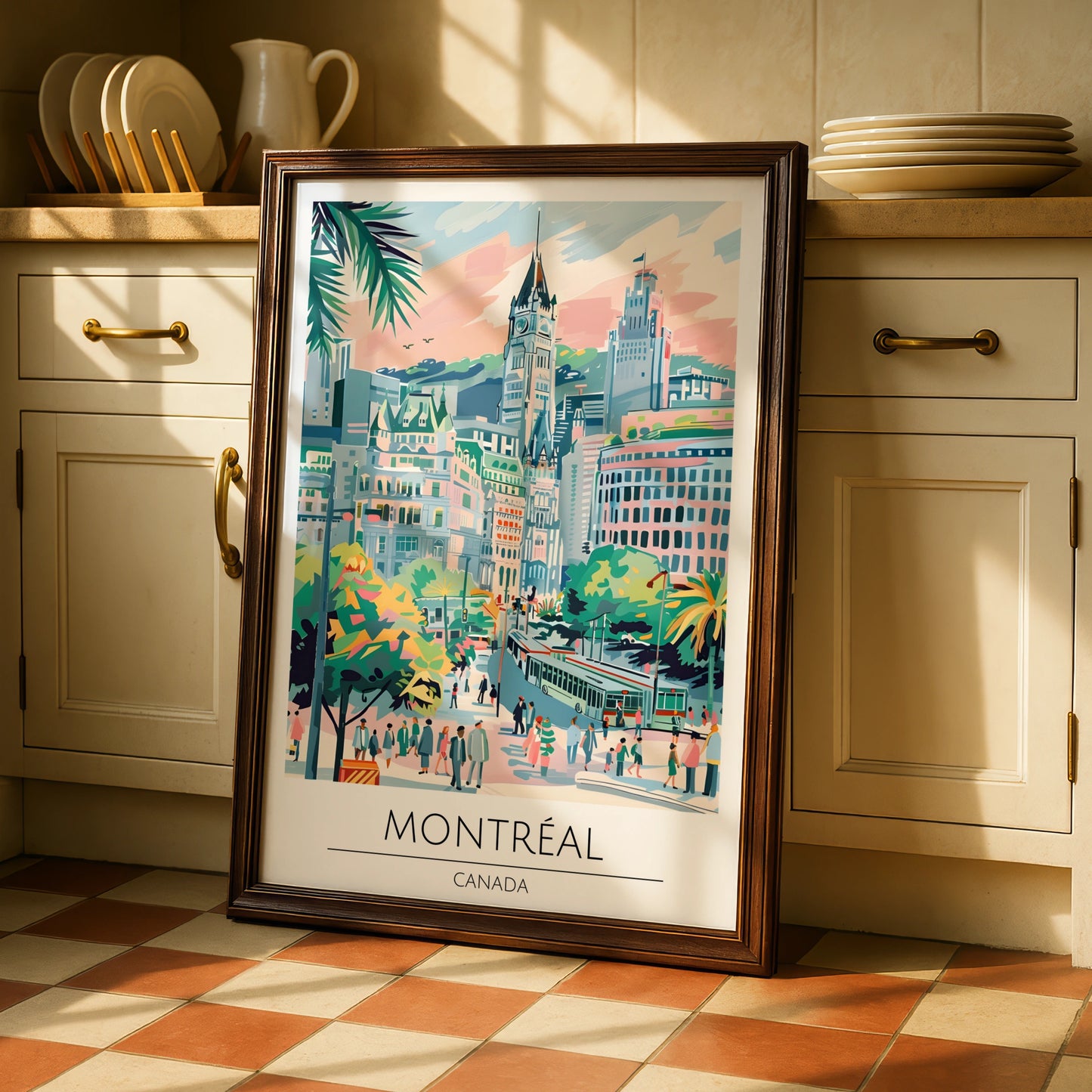 Montreal City Poster, Vibrant Urban Landscape Art, Canada Travel Wall Art, Colourful Architecture