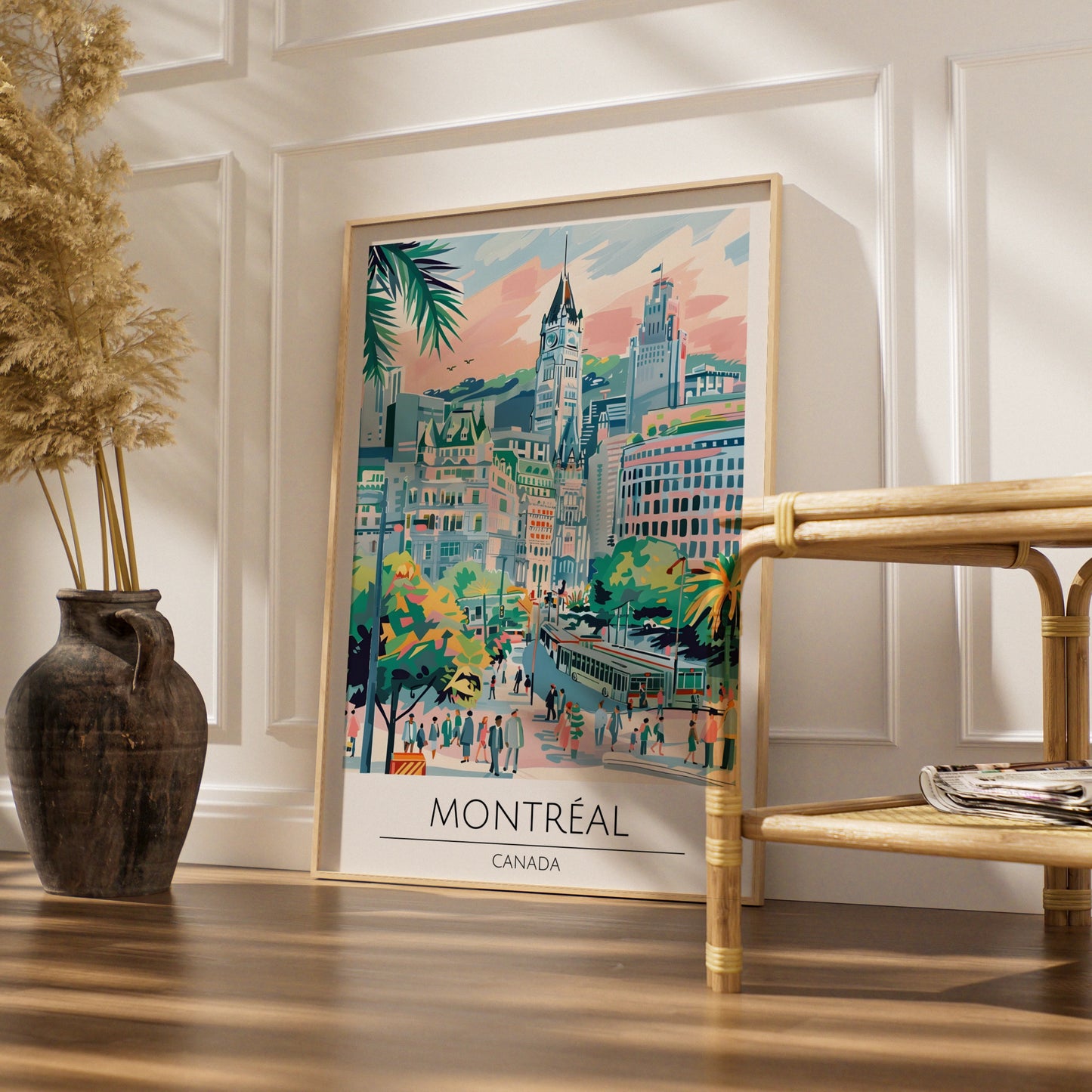 Montreal City Poster, Vibrant Urban Landscape Art, Canada Travel Wall Art, Colourful Architecture