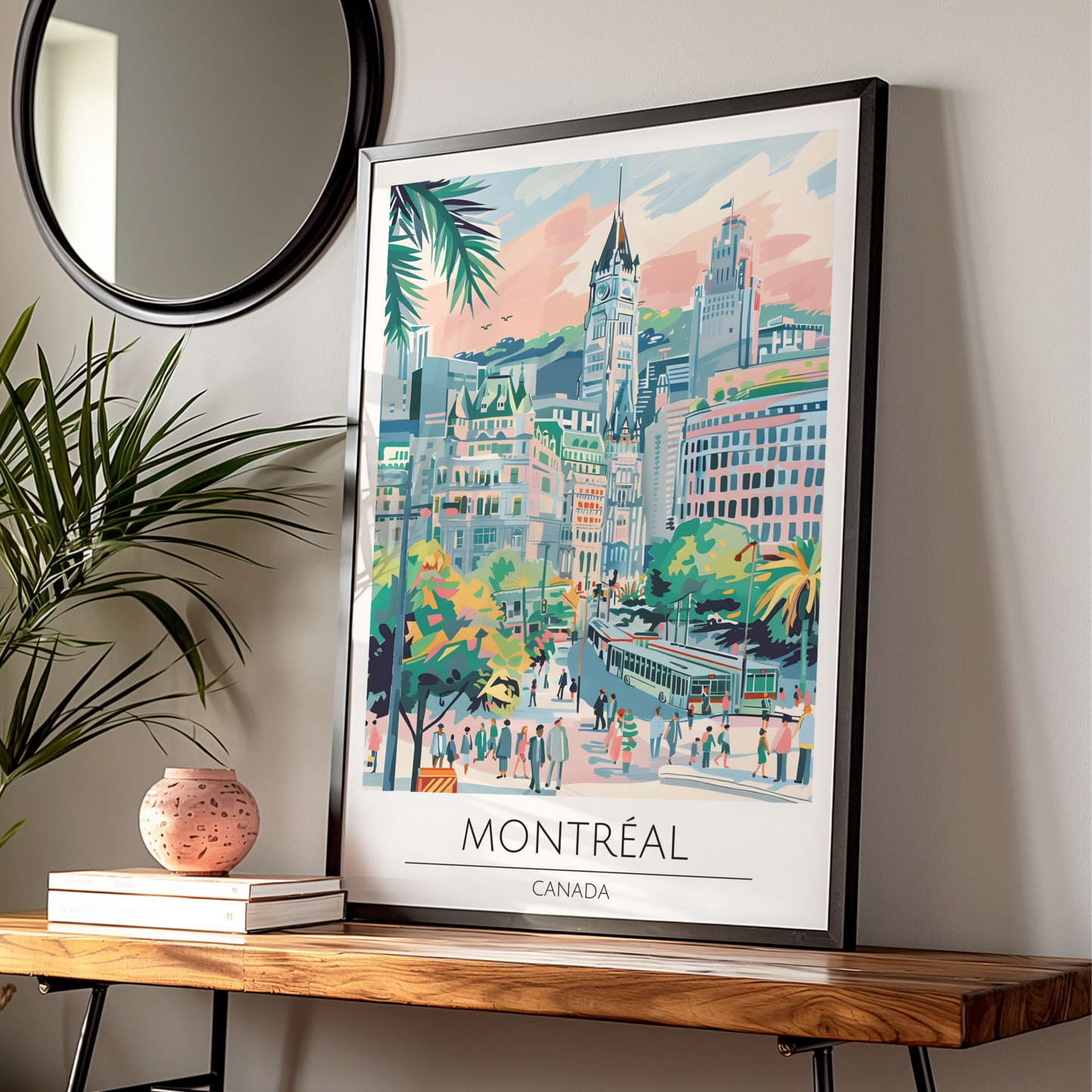 Montreal City Poster, Vibrant Urban Landscape Art, Canada Travel Wall Art, Colourful Architecture