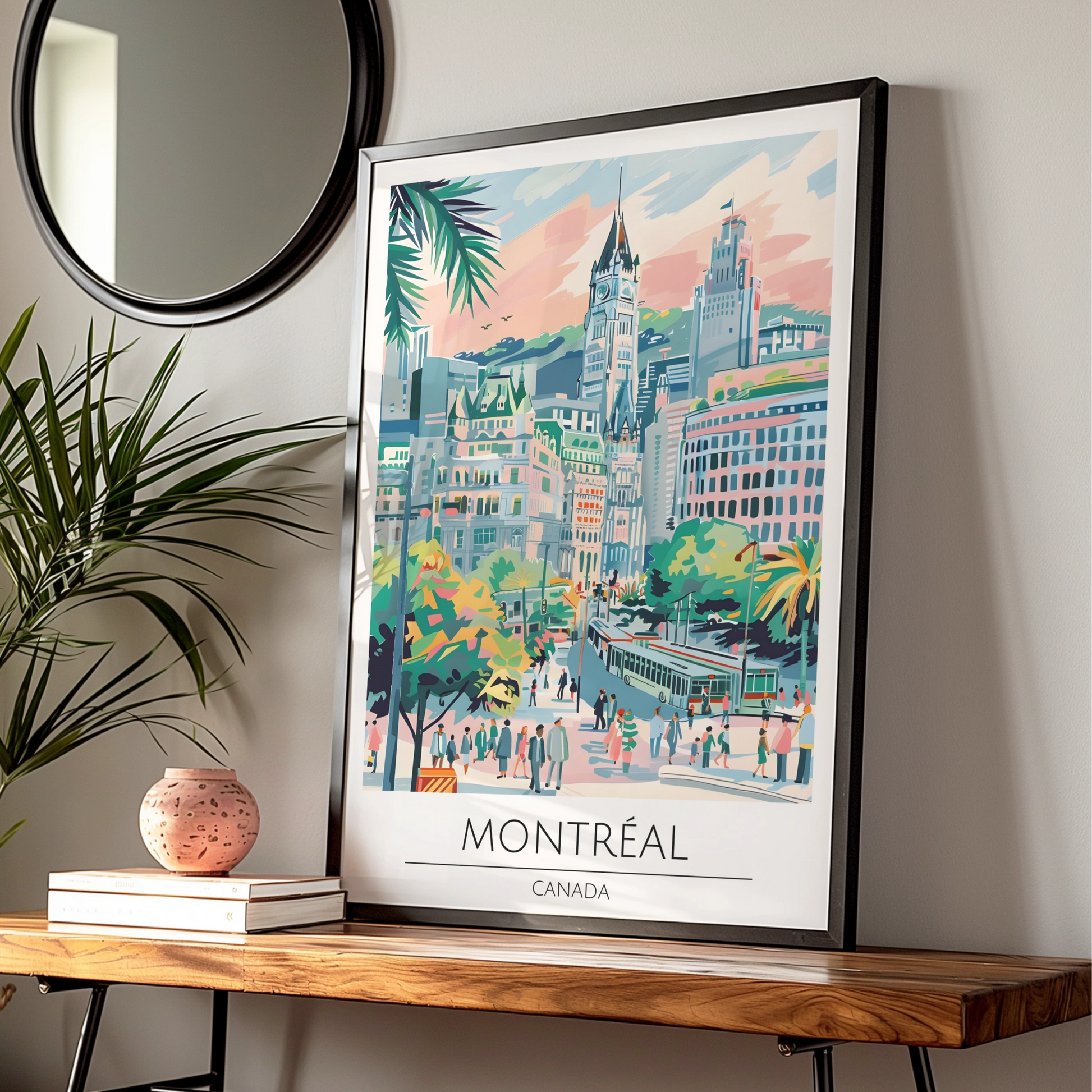 Montreal City Poster, Vibrant Urban Landscape Art, Canada Travel Wall Art, Colourful Architecture