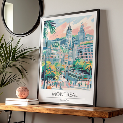 Montreal City Poster, Vibrant Urban Landscape Art, Canada Travel Wall Art, Colourful Architecture