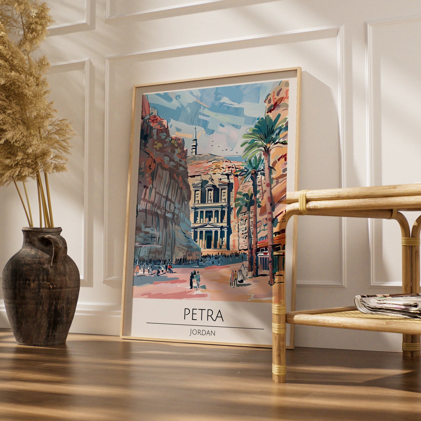 Petra Jordan Poster, Colourful Illustration of Ancient Ruins, Wall Art for Home, Travel Lovers Art