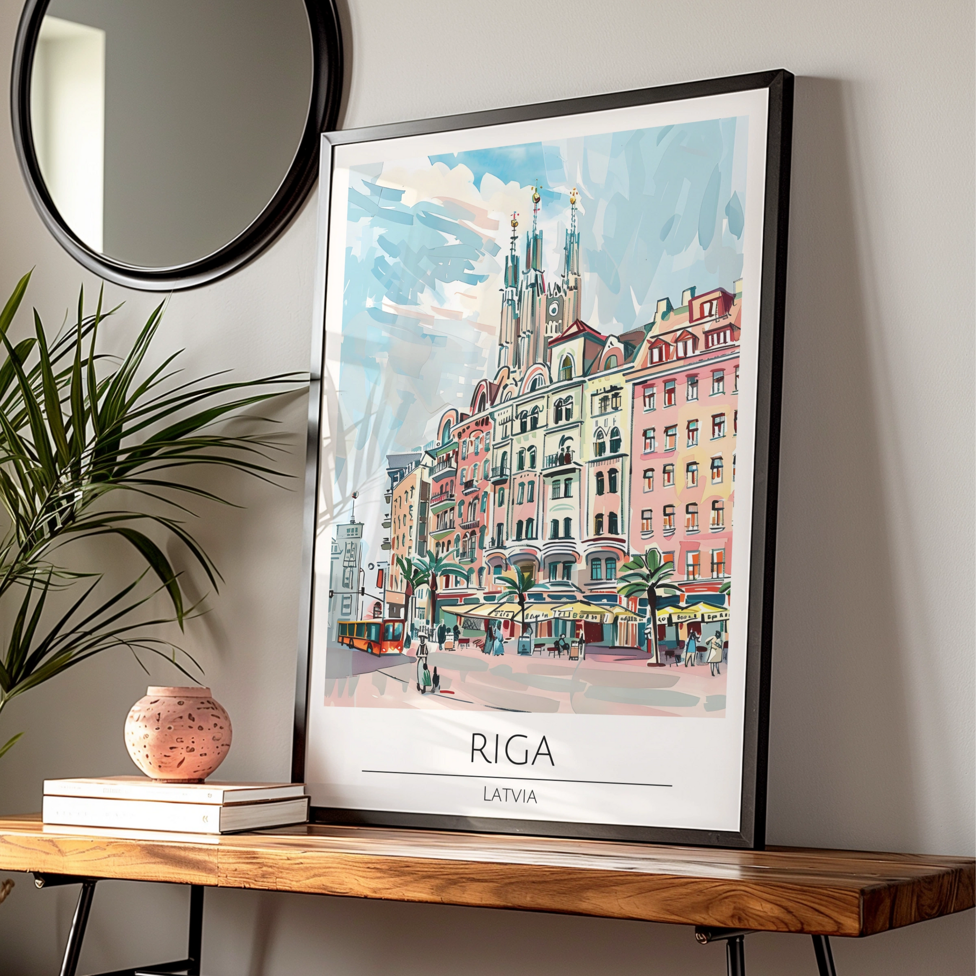 Riga Latvia Poster, Colourful Cityscape Art, Maximalist Wall Decor, Travel Art, European