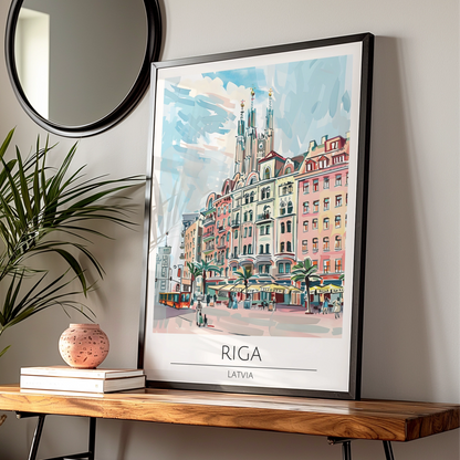 Riga Latvia Poster, Colourful Cityscape Art, Maximalist Wall Decor, Travel Art, European