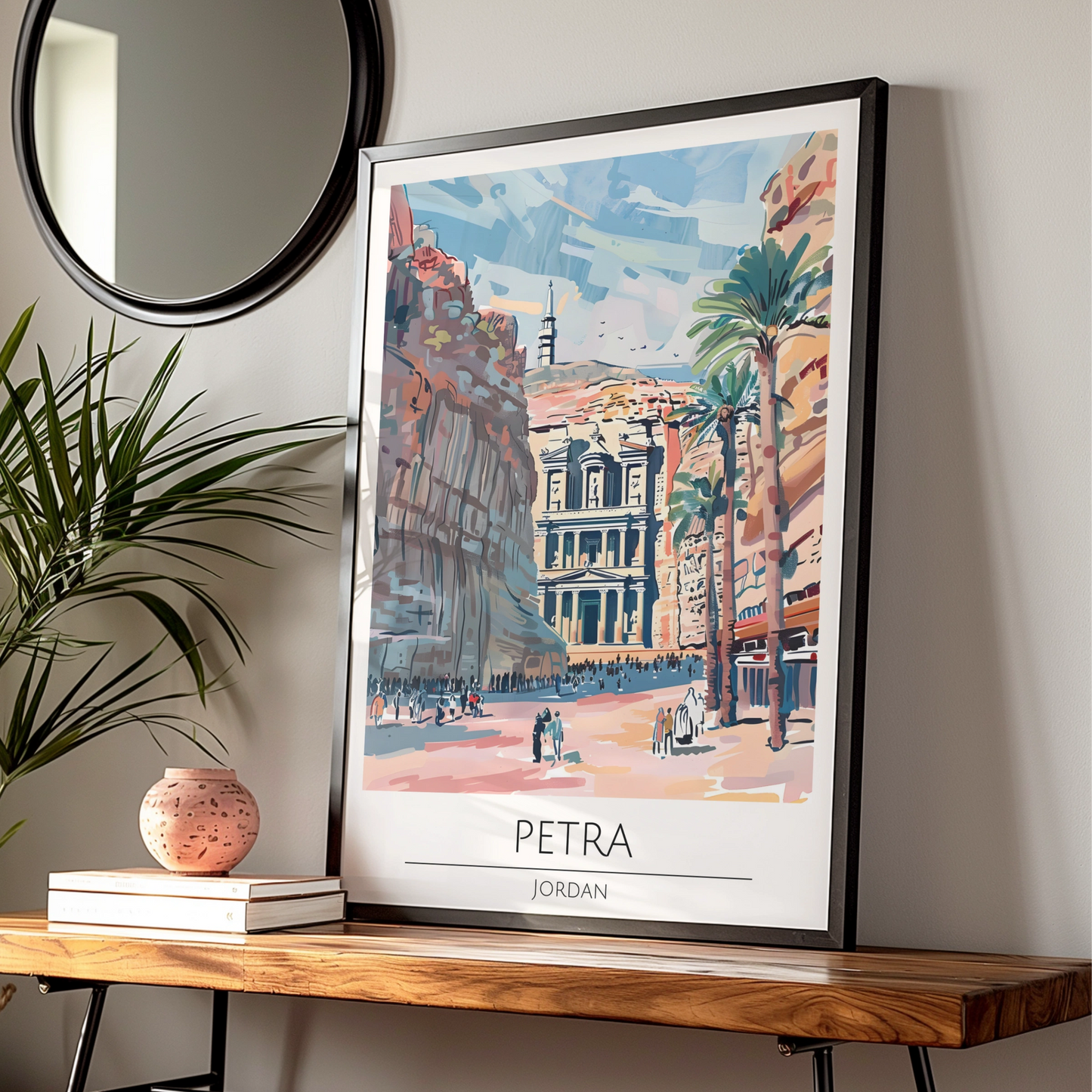 Petra Jordan Poster, Colourful Illustration of Ancient Ruins, Wall Art for Home, Travel Lovers Art