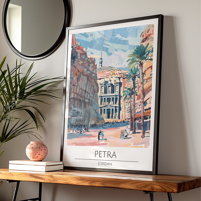 Petra Jordan Poster, Colourful Illustration of Ancient Ruins, Wall Art for Home, Travel Lovers Art