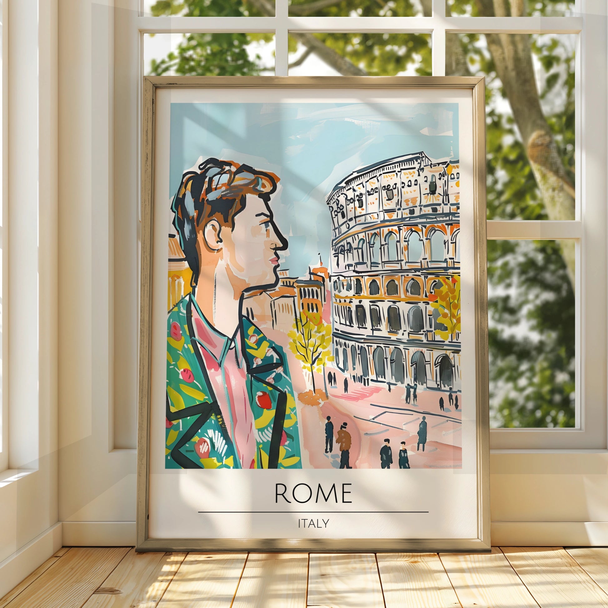 Vibrant Rome Poster, Street Scene Art, Colourful Italian Wall Decor, Colosseum Artwork, Cityscape