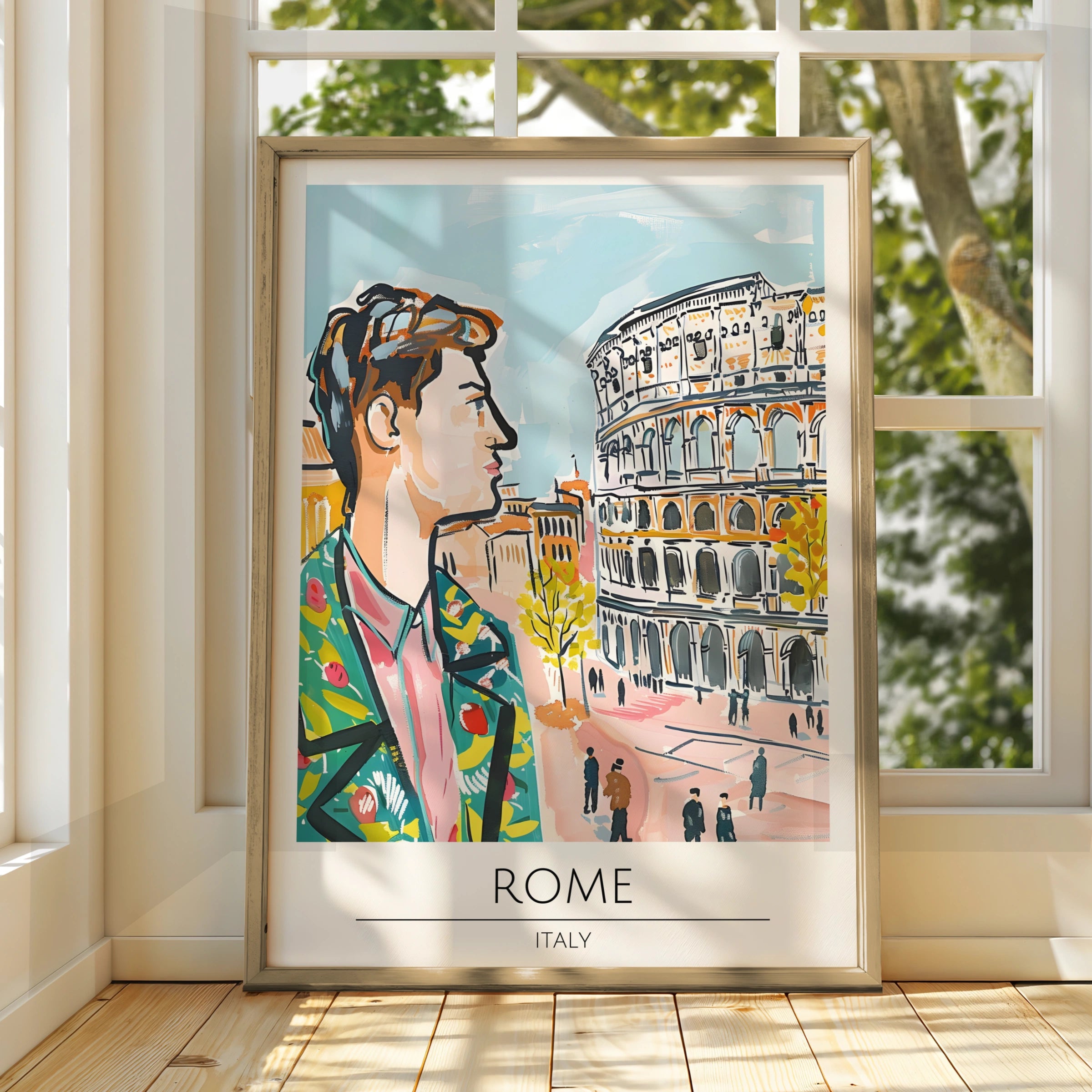 Vibrant Rome Poster, Street Scene Art, Colourful Italian Wall Decor, Colosseum Artwork, Cityscape