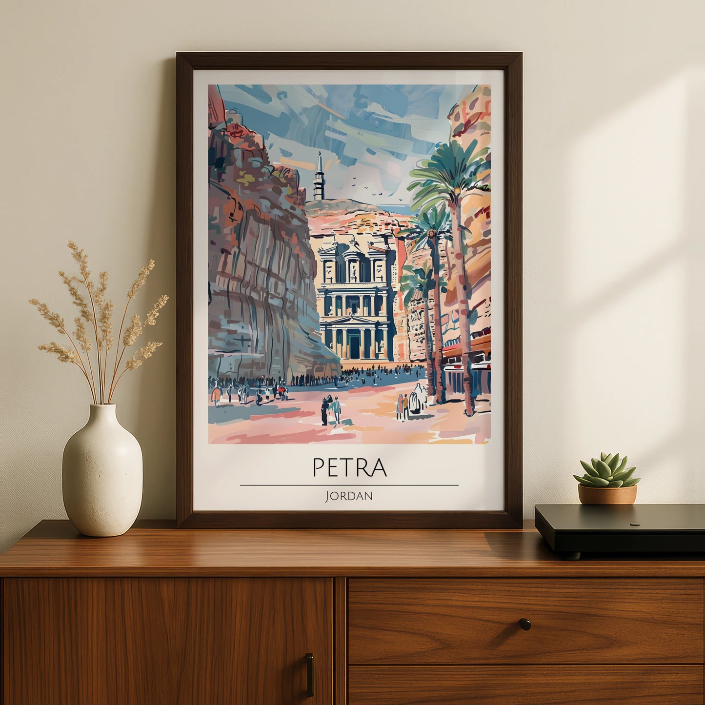 Petra Jordan Poster, Colourful Illustration of Ancient Ruins, Wall Art for Home, Travel Lovers Art