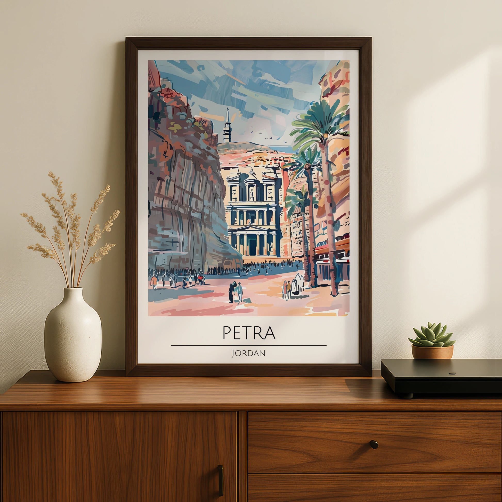 Petra Jordan Poster, Colourful Illustration of Ancient Ruins, Wall Art for Home, Travel Lovers Art