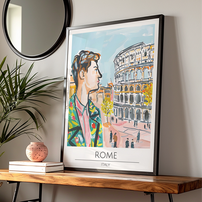 Vibrant Rome Poster, Street Scene Art, Colourful Italian Wall Decor, Colosseum Artwork, Cityscape