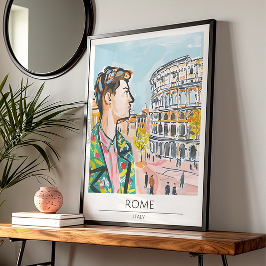 Vibrant Rome Poster, Street Scene Art, Colourful Italian Wall Decor, Colosseum Artwork, Cityscape