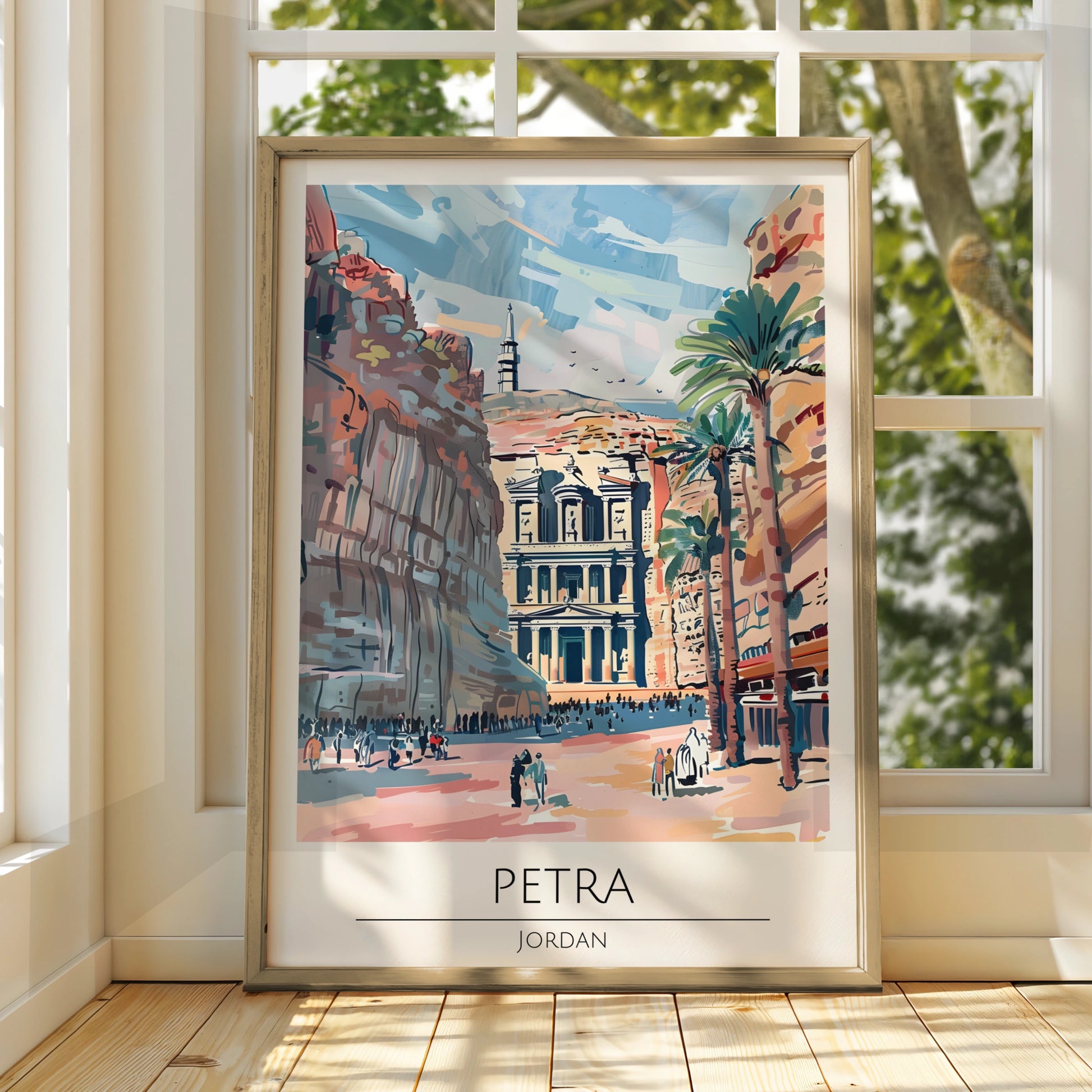 Petra Jordan Poster, Colourful Illustration of Ancient Ruins, Wall Art for Home, Travel Lovers Art