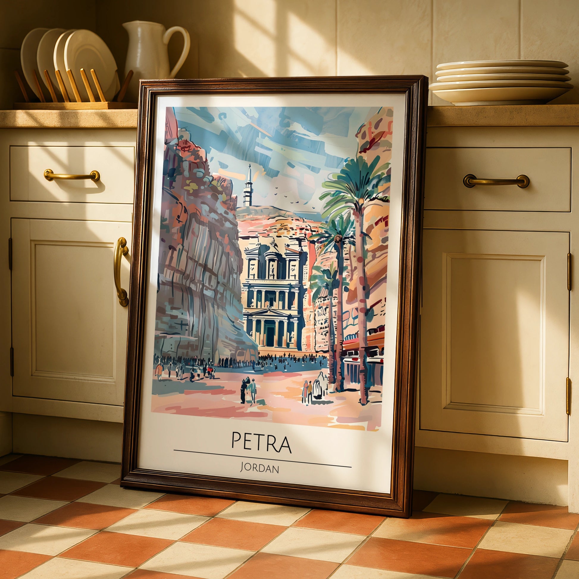 Petra Jordan Poster, Colourful Illustration of Ancient Ruins, Wall Art for Home, Travel Lovers Art