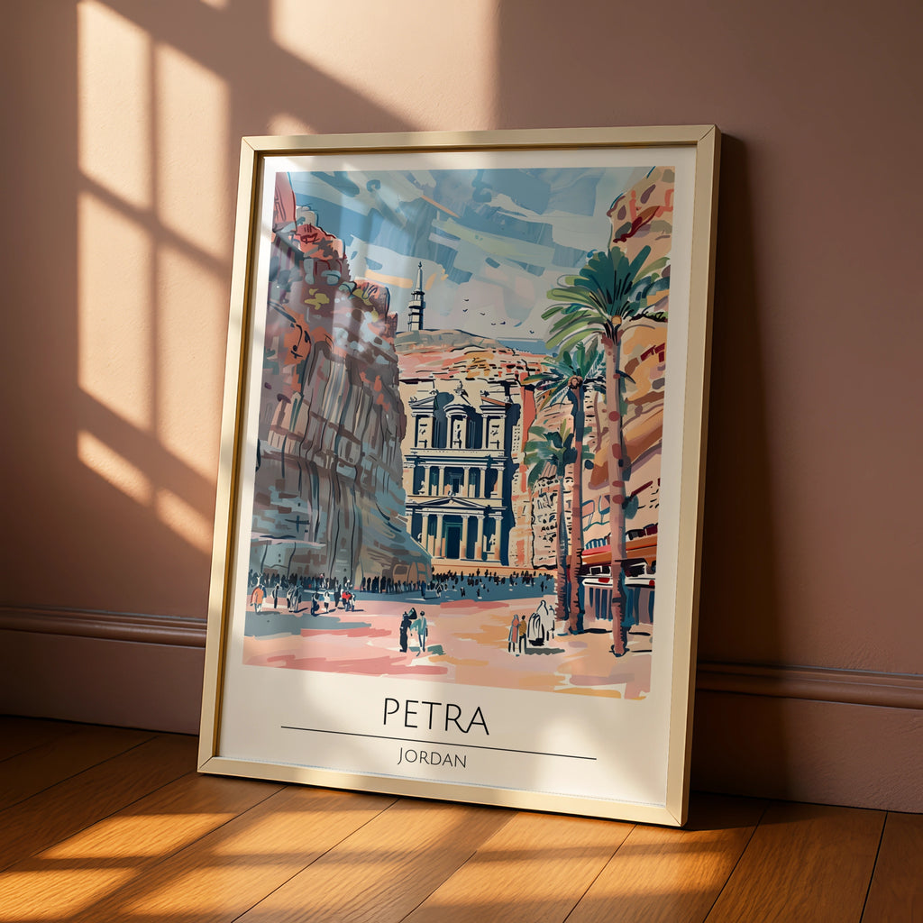 Petra Jordan Poster, Colourful Illustration of Ancient Ruins, Wall Art for Home, Travel Lovers Art