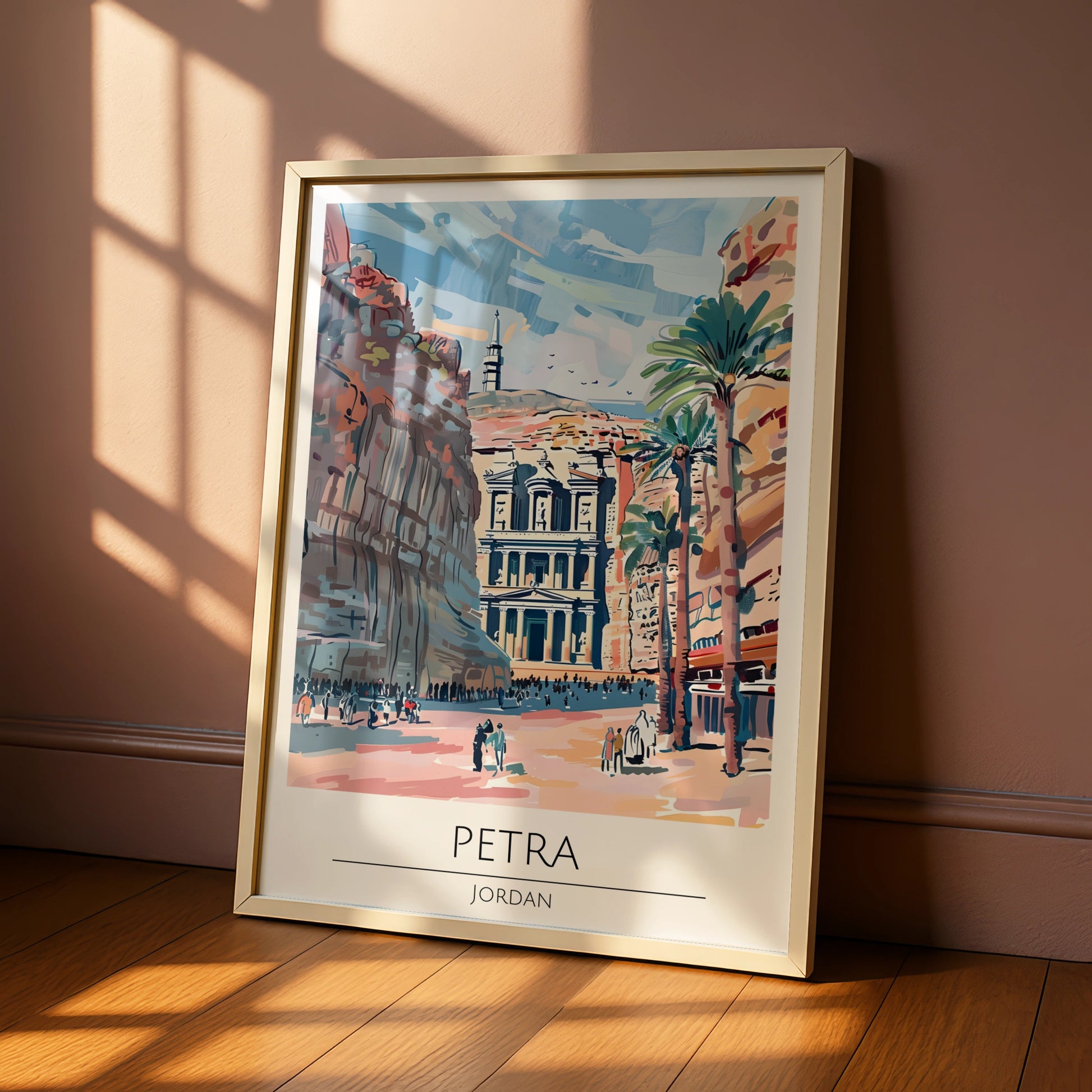 Petra Jordan Poster, Colourful Illustration of Ancient Ruins, Wall Art for Home, Travel Lovers Art