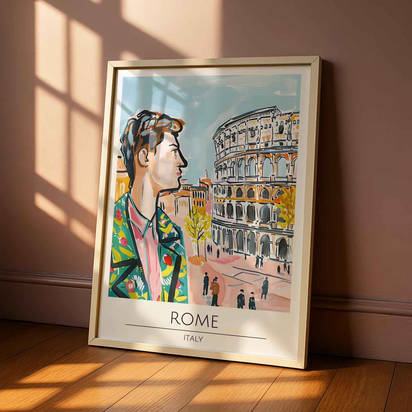 Vibrant Rome Poster, Street Scene Art, Colourful Italian Wall Decor, Colosseum Artwork, Cityscape