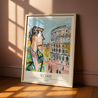 Vibrant Rome Poster, Street Scene Art, Colourful Italian Wall Decor, Colosseum Artwork, Cityscape