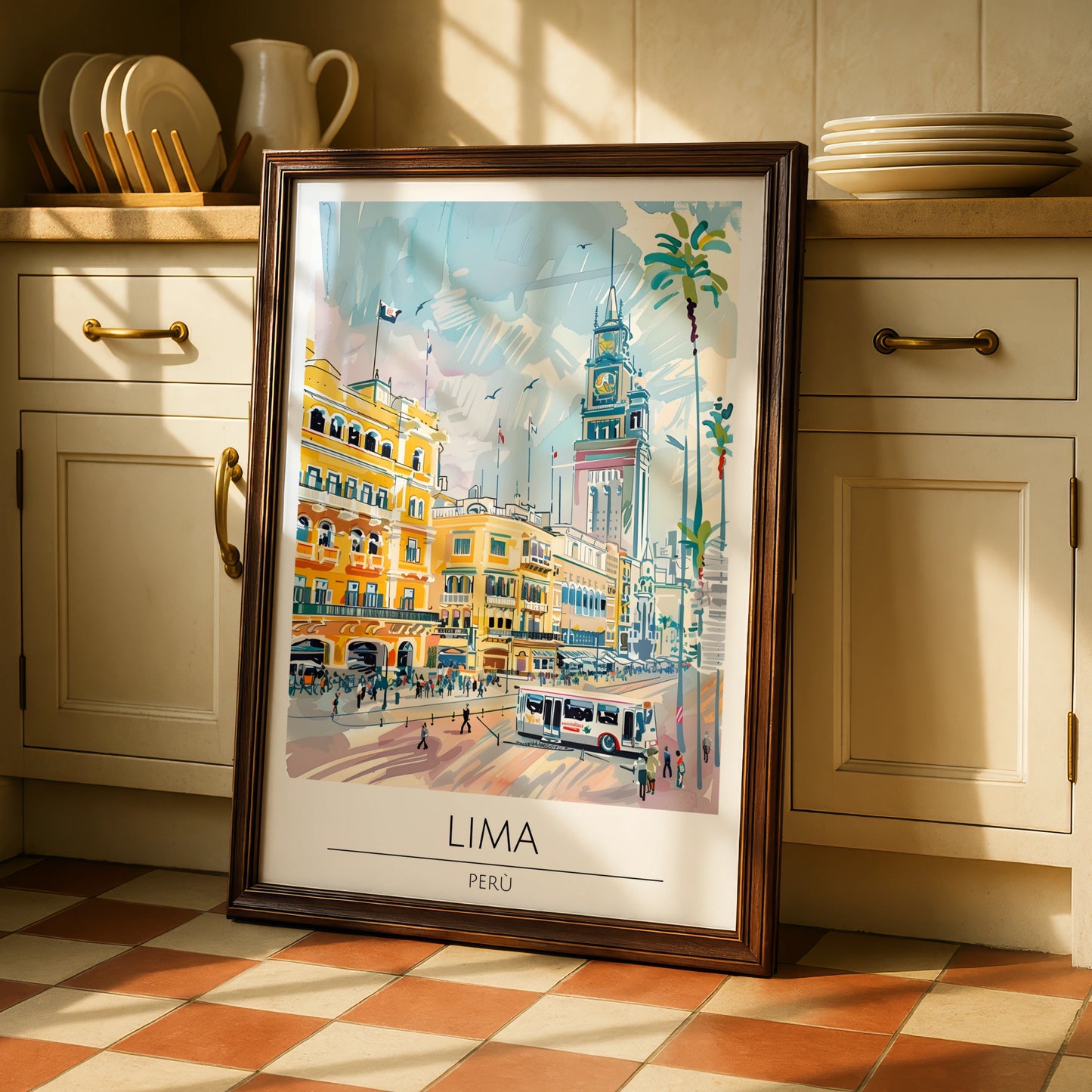 Lima Poster Art, Peru Cityscape, Colourful Urban Illustration, Travel Wall Art, Vintage Style