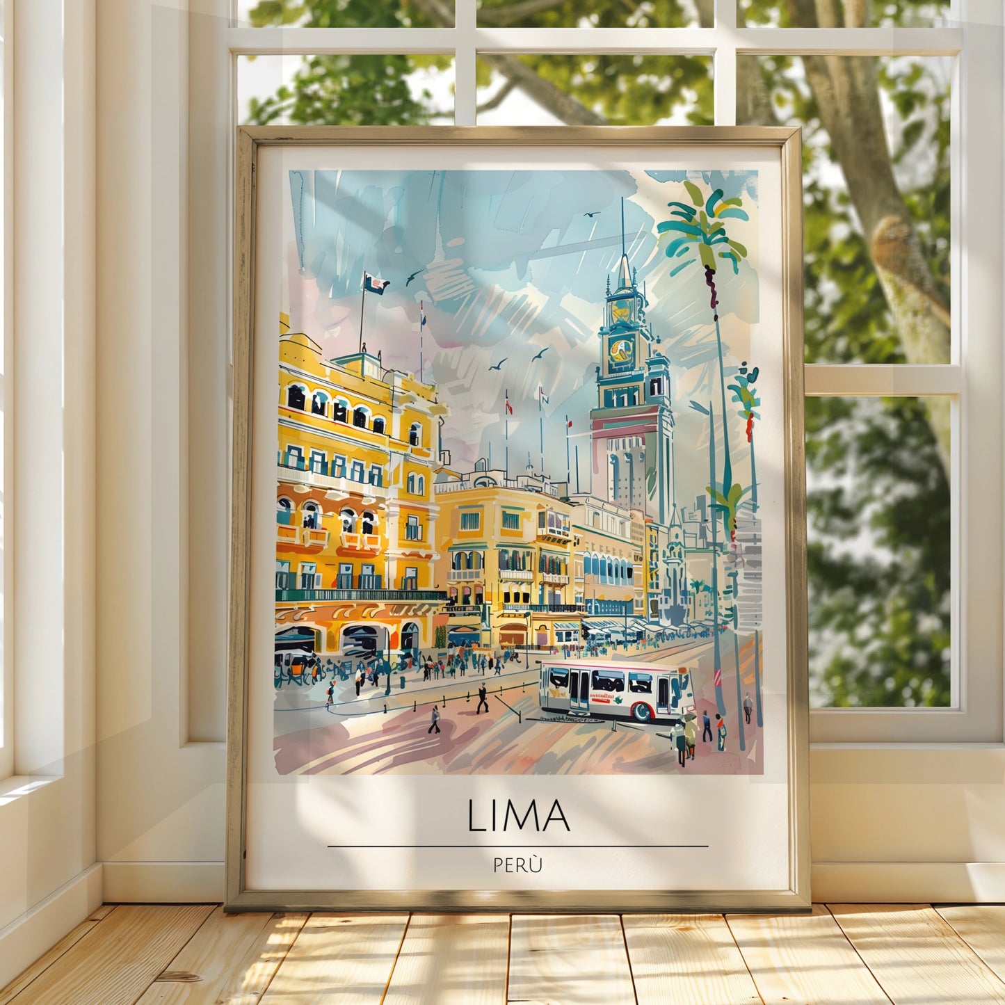 Lima Poster Art, Peru Cityscape, Colourful Urban Illustration, Travel Wall Art, Vintage Style