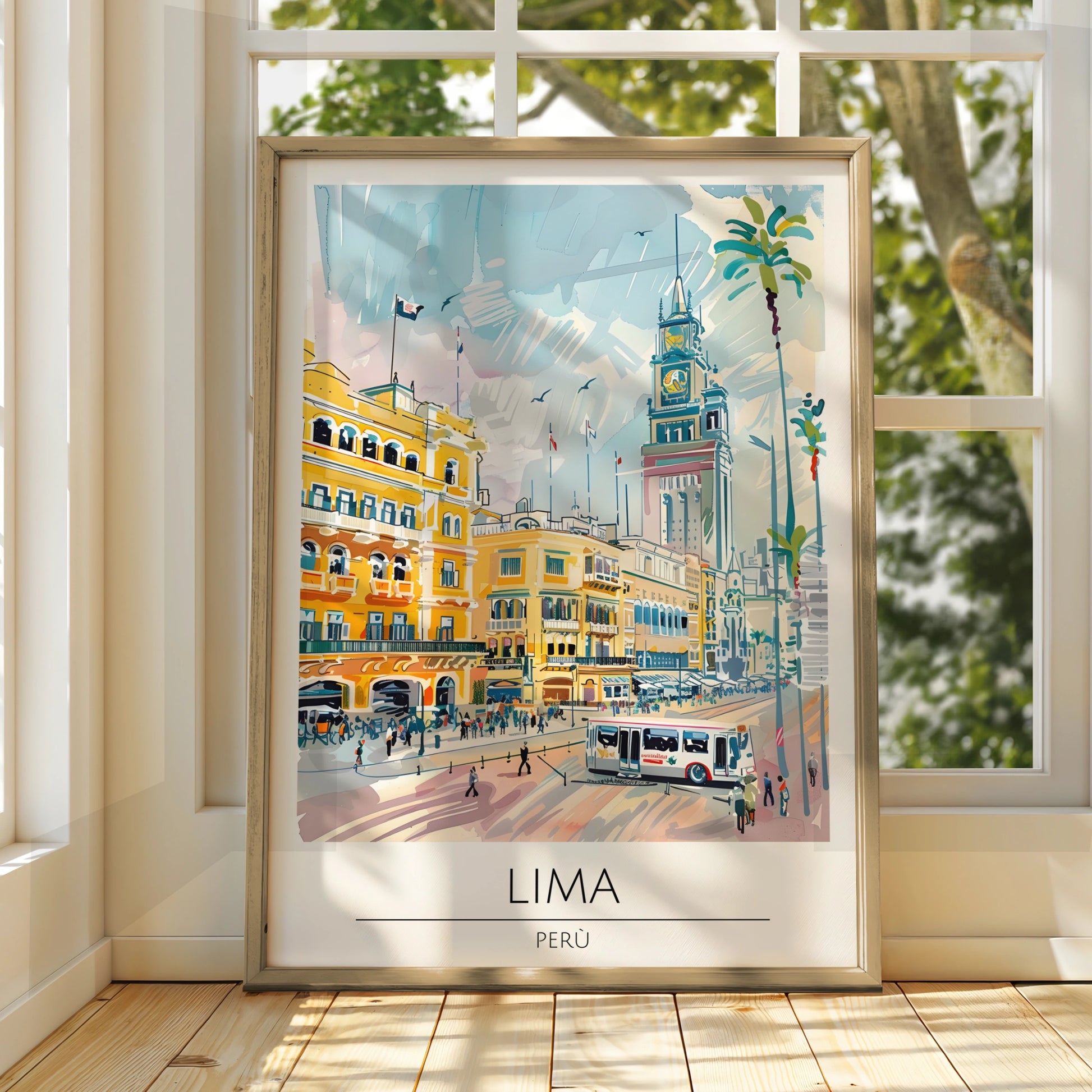 Lima Poster Art, Peru Cityscape, Colourful Urban Illustration, Travel Wall Art, Vintage Style