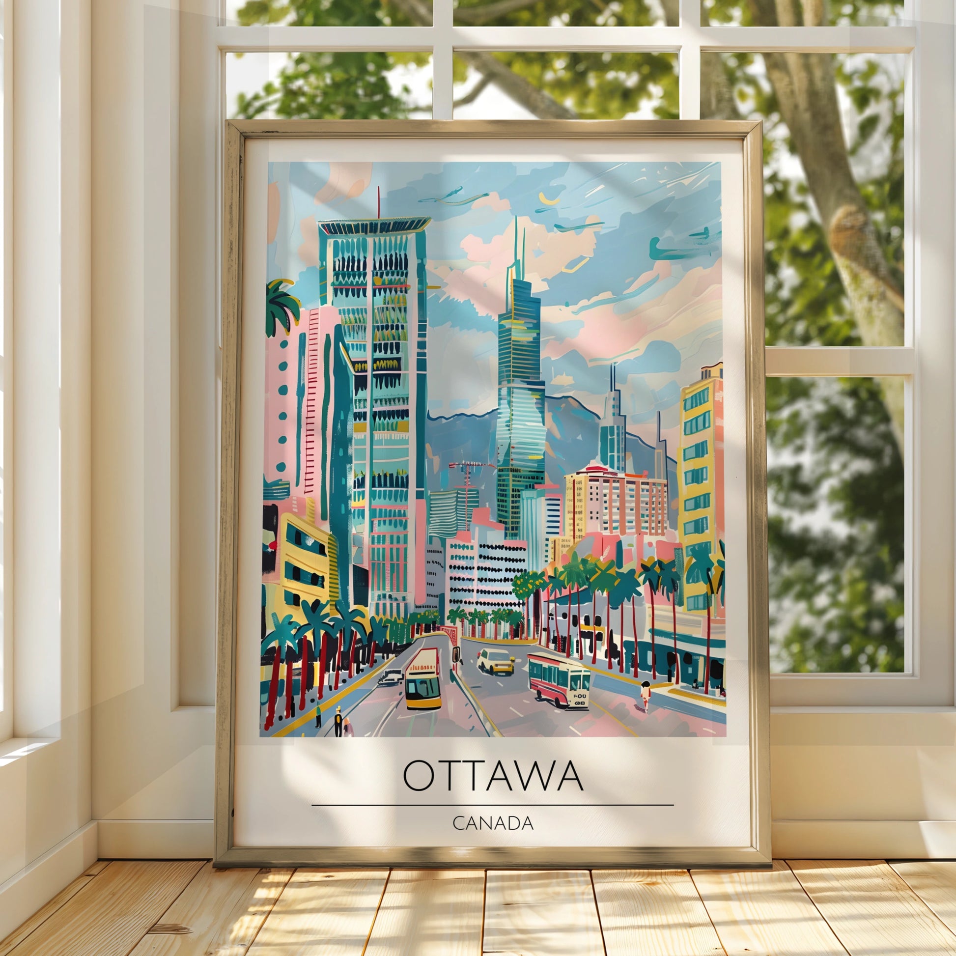 Ottawa Cityscape Art Print, Modern Maximalist Poster, Colourful Urban Landscape, Canadian Wall Art
