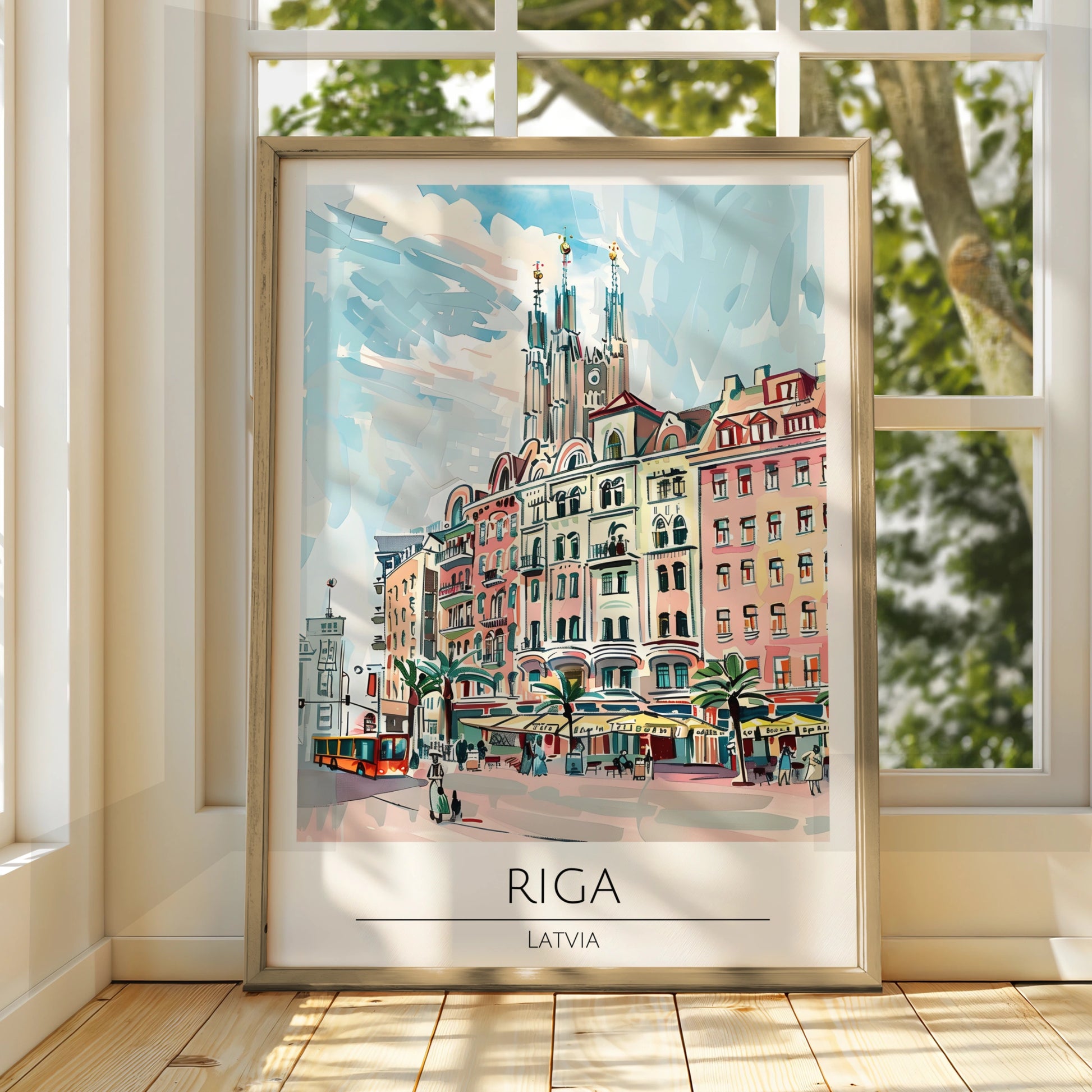 Riga Latvia Poster, Colourful Cityscape Art, Maximalist Wall Decor, Travel Art, European