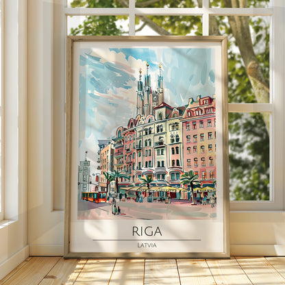 Riga Latvia Poster, Colourful Cityscape Art, Maximalist Wall Decor, Travel Art, European