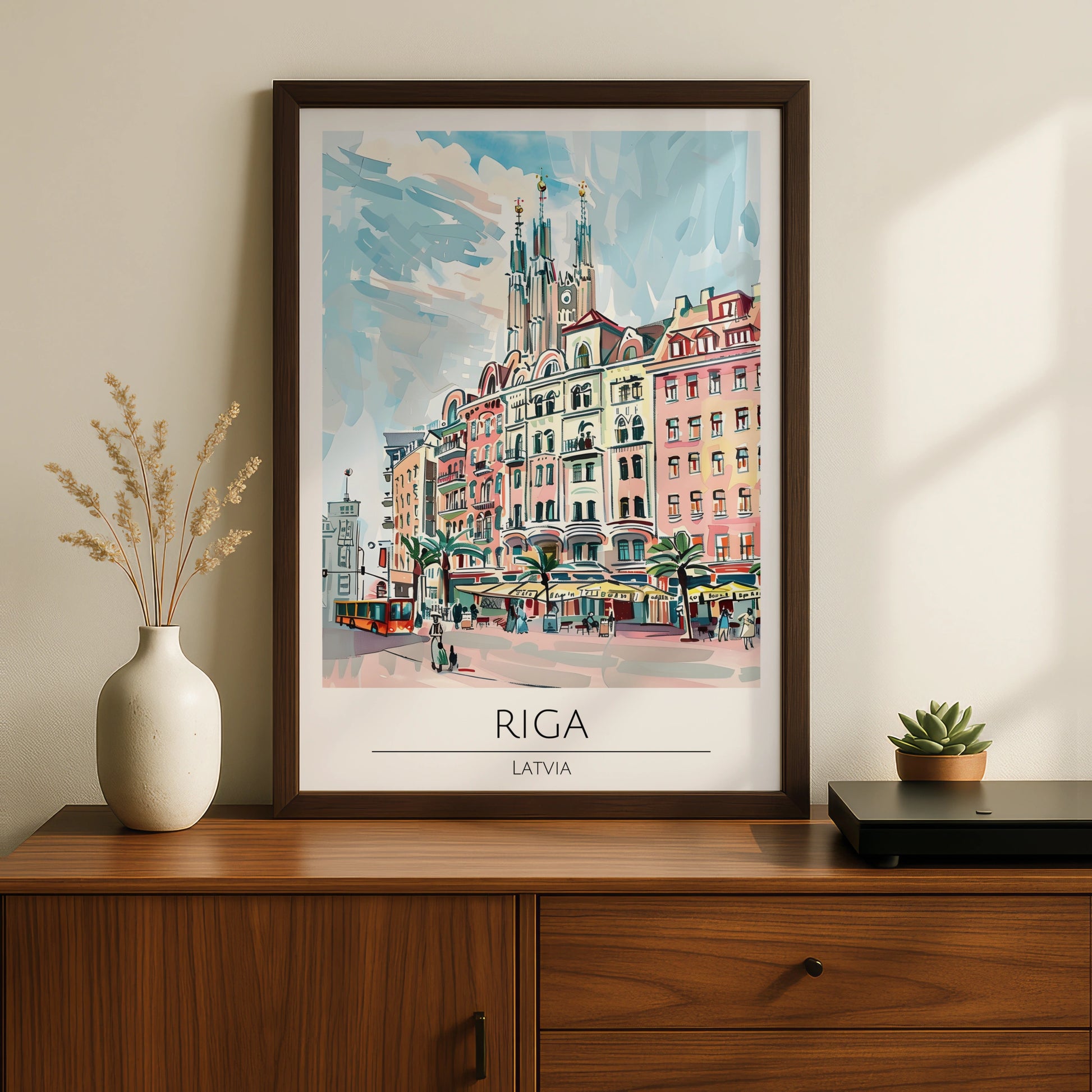Riga Latvia Poster, Colourful Cityscape Art, Maximalist Wall Decor, Travel Art, European