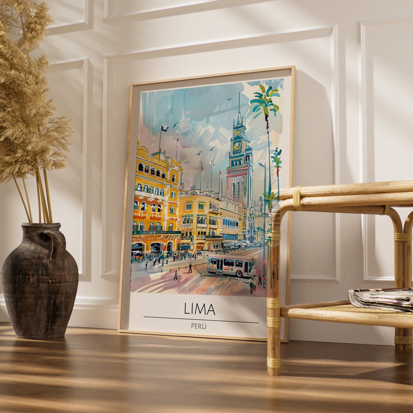 Lima Poster Art, Peru Cityscape, Colourful Urban Illustration, Travel Wall Art, Vintage Style