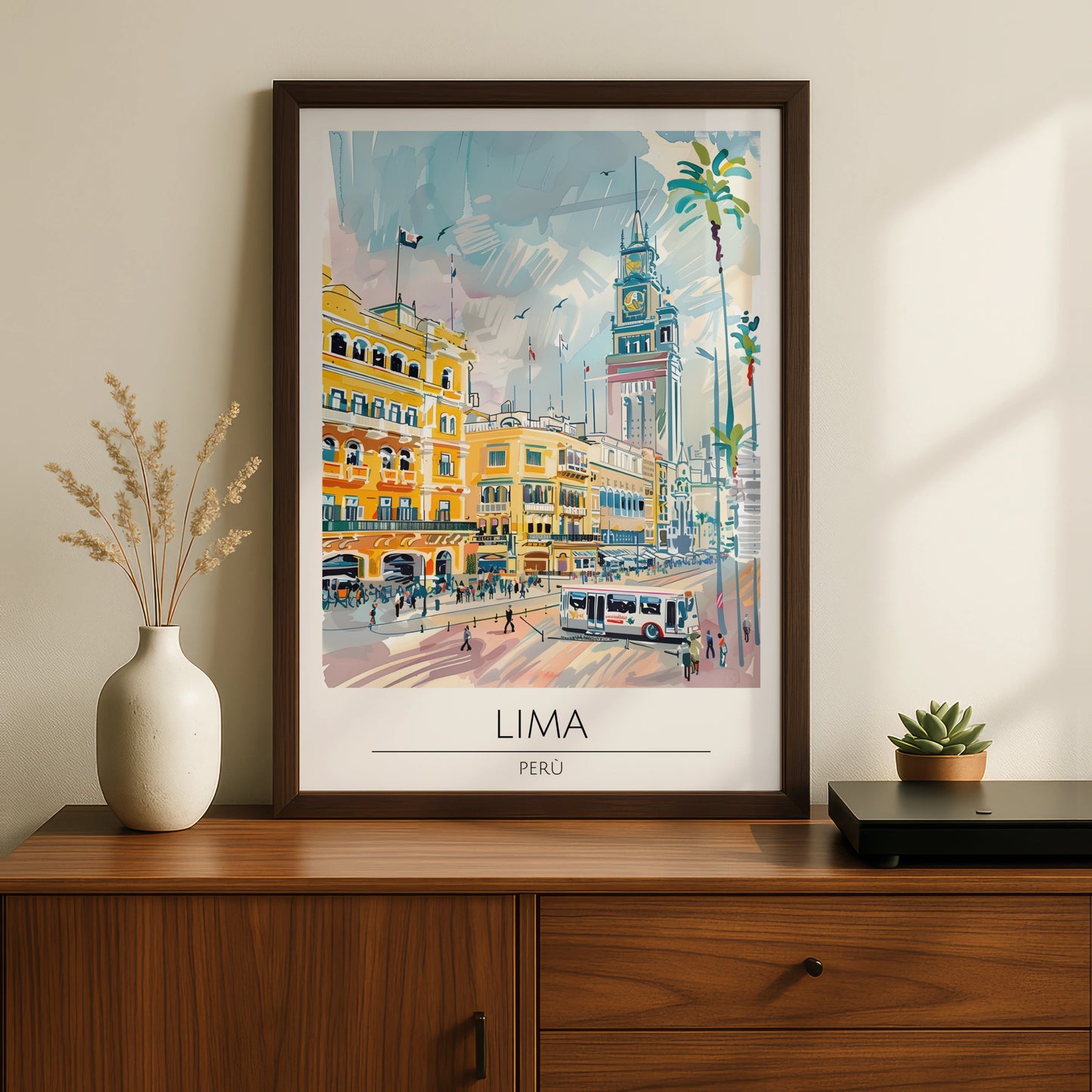 Lima Poster Art, Peru Cityscape, Colourful Urban Illustration, Travel Wall Art, Vintage Style