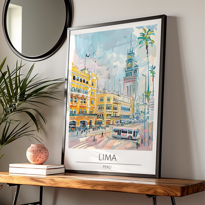 Lima Poster Art, Peru Cityscape, Colourful Urban Illustration, Travel Wall Art, Vintage Style