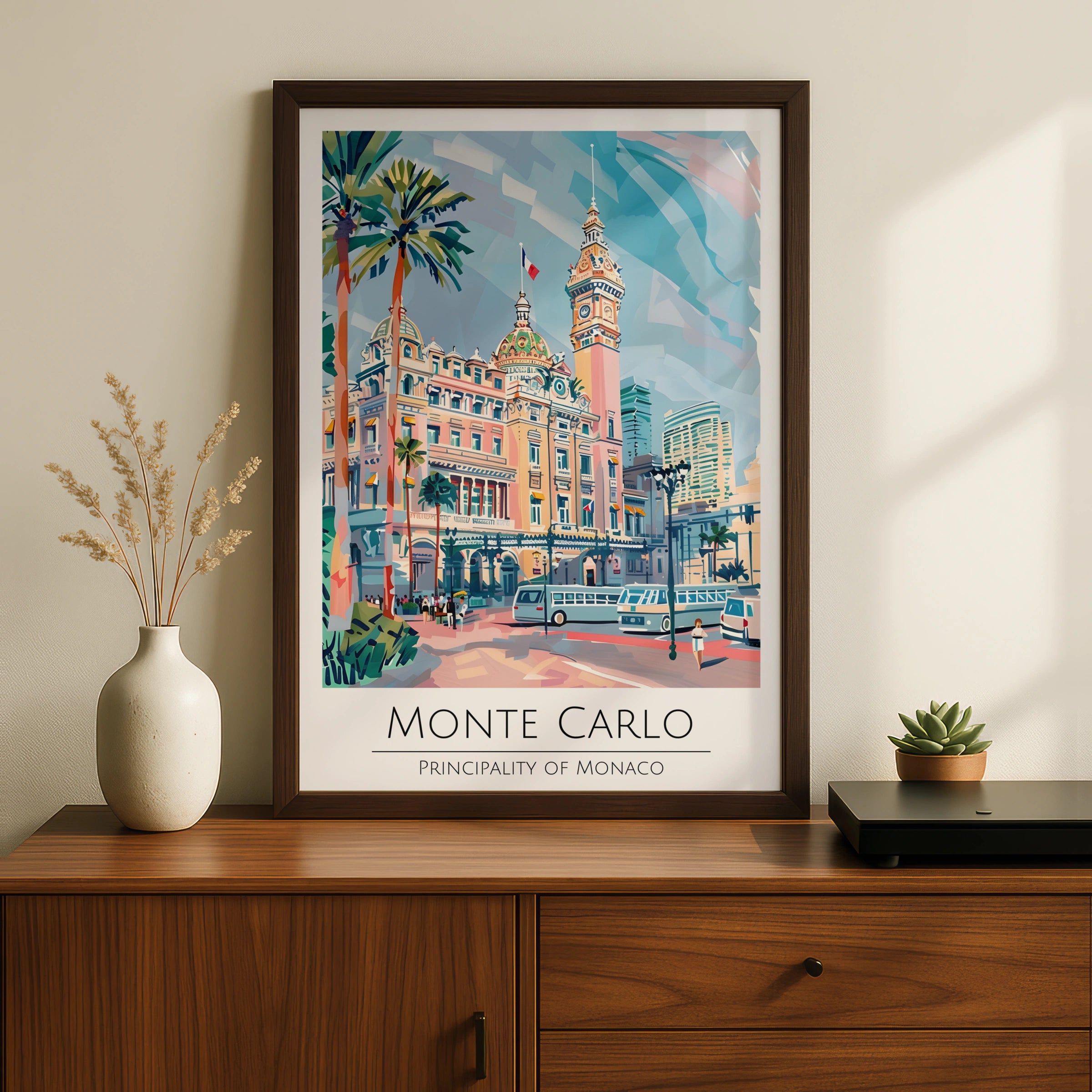 Monte Carlo Poster, Principality of Monaco, Colourful Travel Art, Vintage Style, Wall Decor