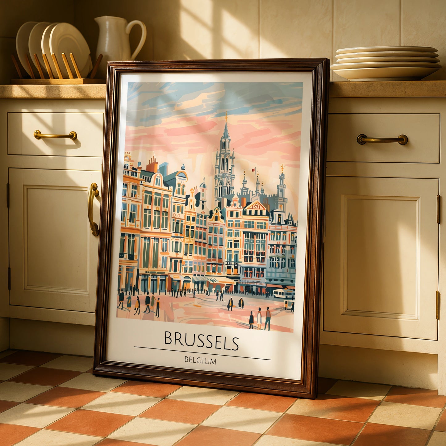 Brussels Art Print, Vibrant City Poster, Belgium Skyline Artwork, Travel Decor, Colourful Town