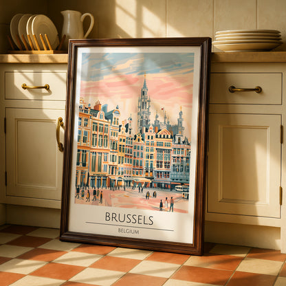 Brussels Art Print, Vibrant City Poster, Belgium Skyline Artwork, Travel Decor, Colourful Town