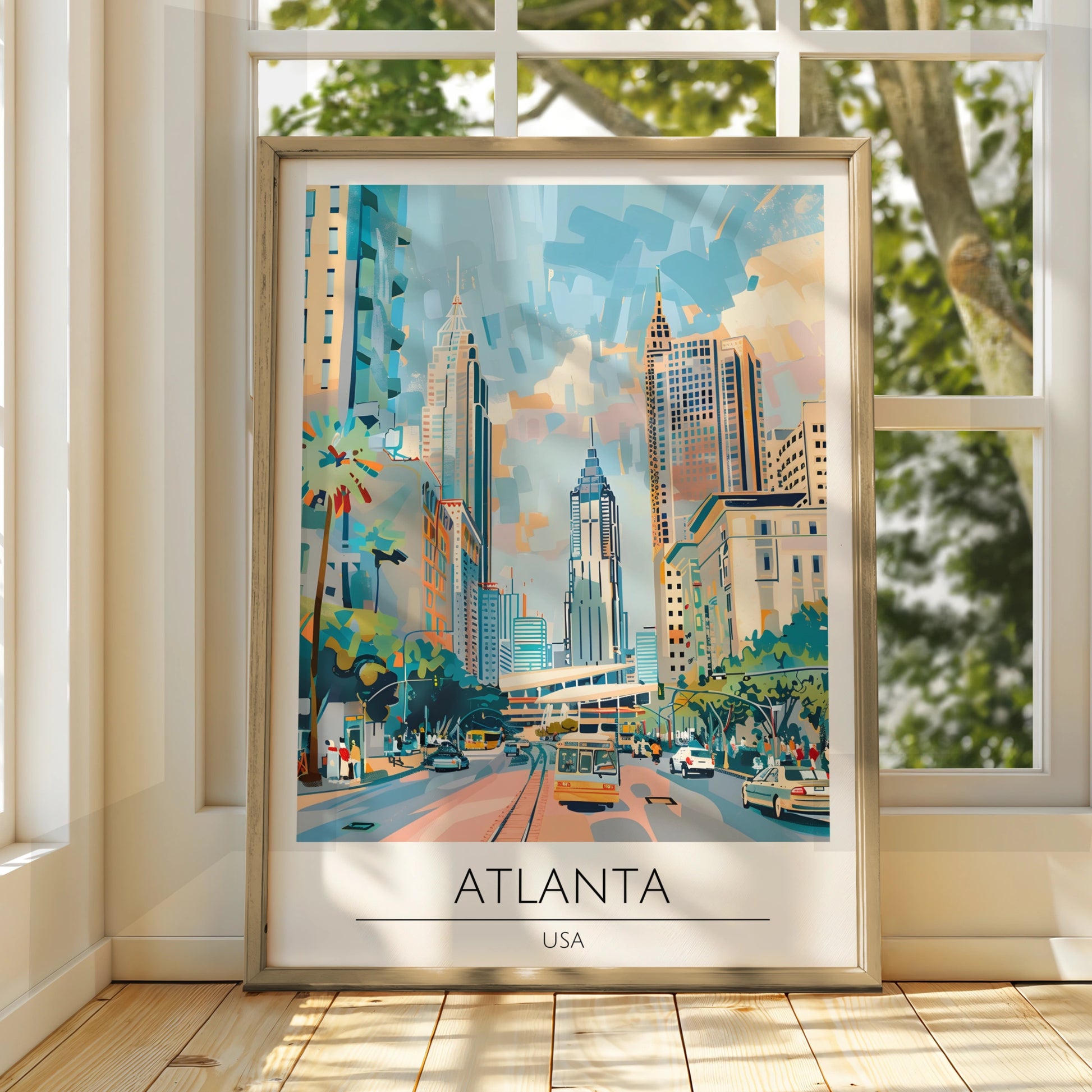 Vibrant Atlanta Cityscape Poster, Colourful Urban Art Print, Modern Wall Decor, USA Artwork