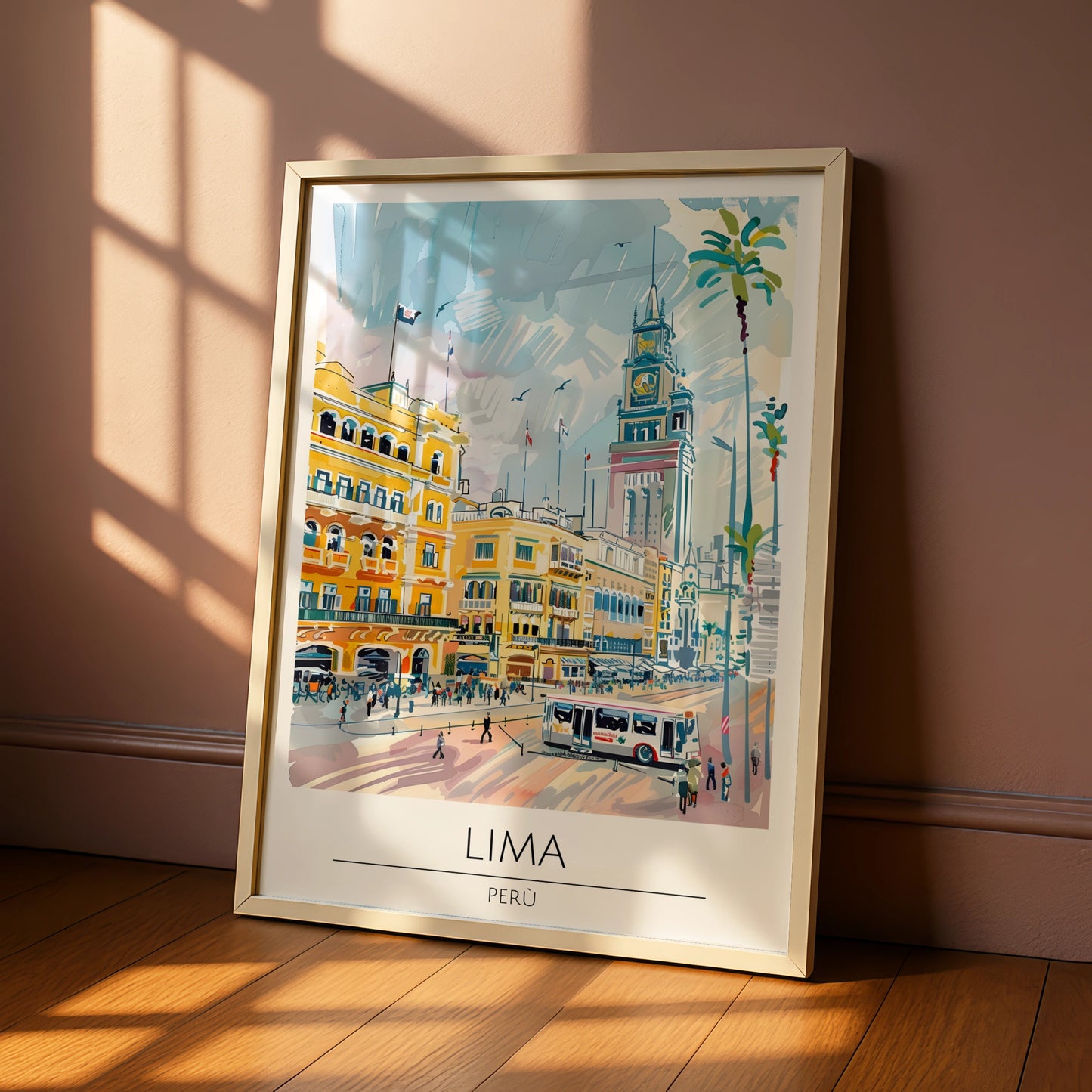 Lima Poster Art, Peru Cityscape, Colourful Urban Illustration, Travel Wall Art, Vintage Style