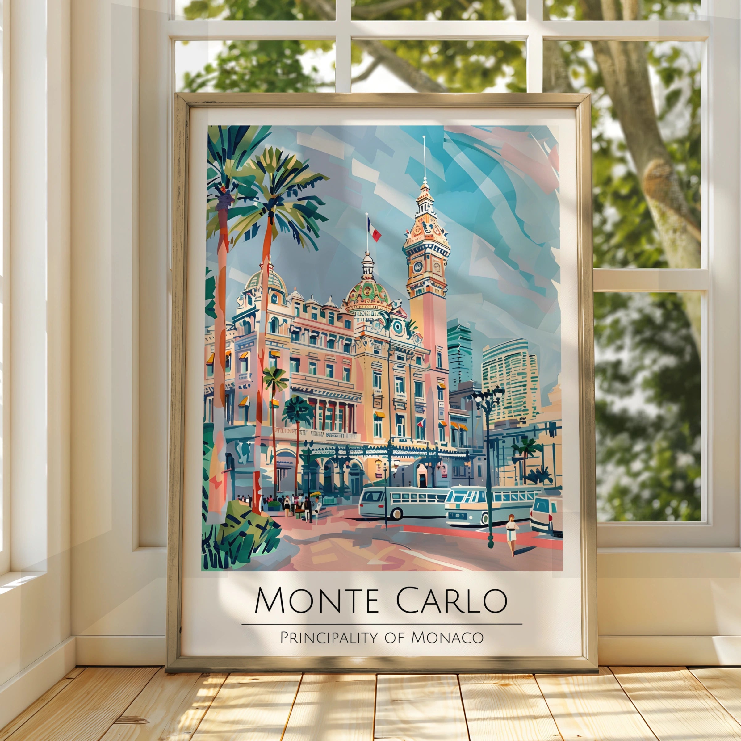 Monte Carlo Poster, Principality of Monaco, Colourful Travel Art, Vintage Style, Wall Decor
