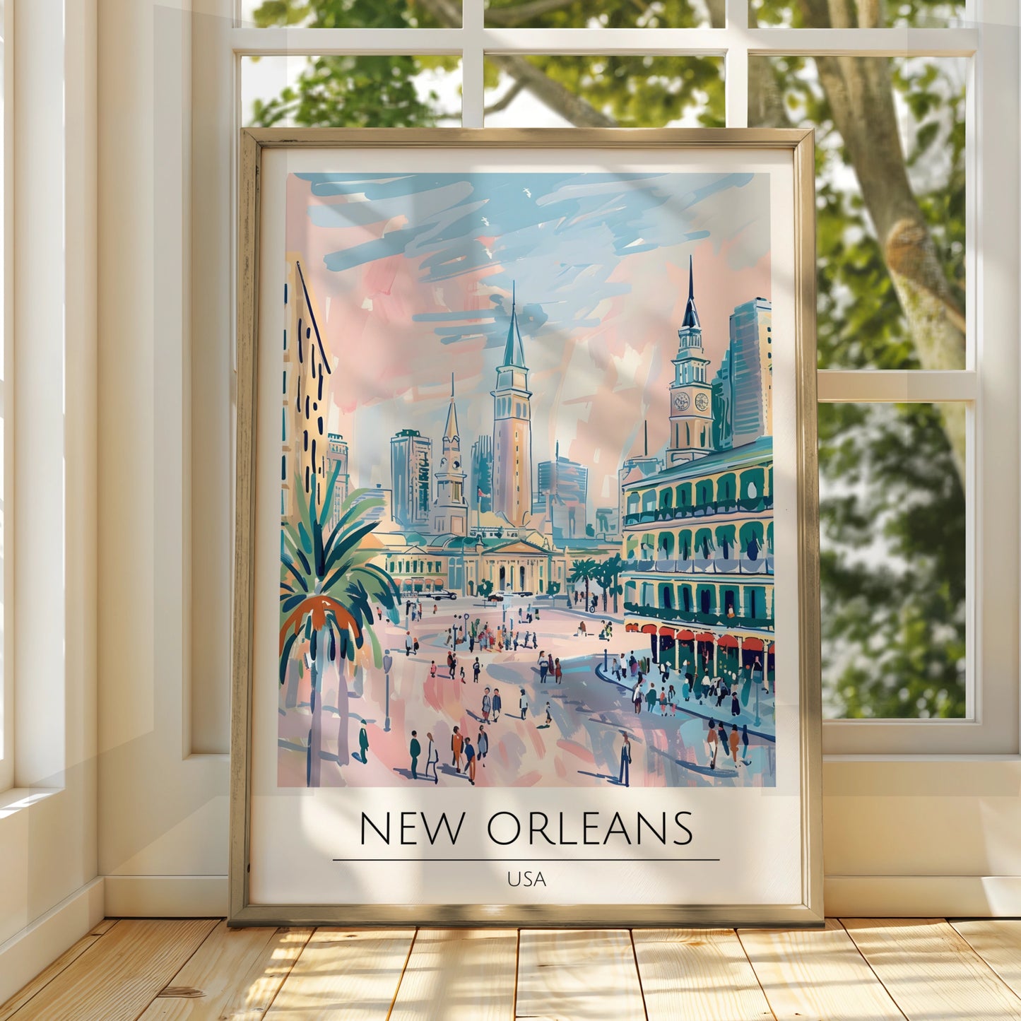 New Orleans Cityscape Poster, Colourful Art Print, USA Wall Decor, Maximalist Style Artwork