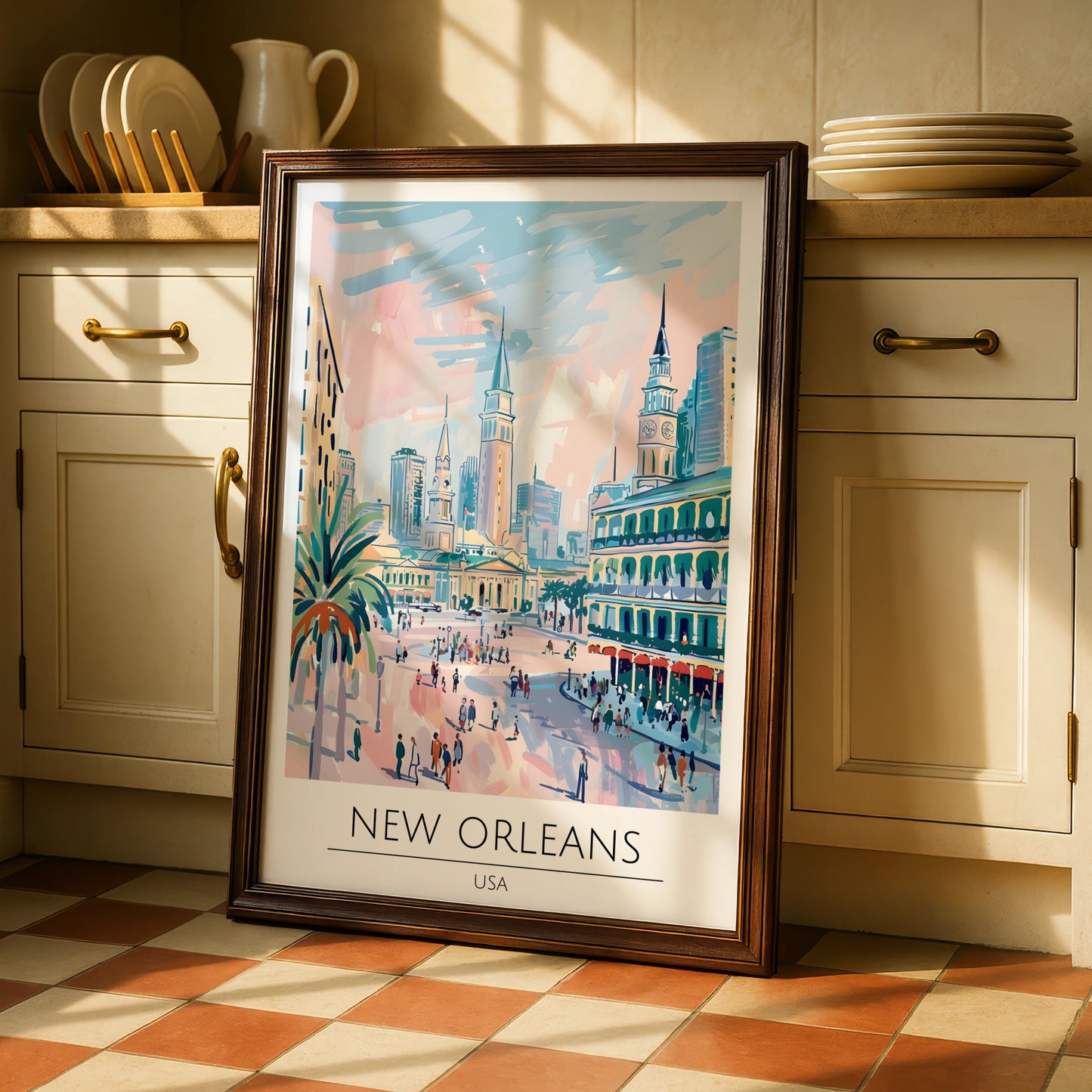 New Orleans Cityscape Poster, Colourful Art Print, USA Wall Decor, Maximalist Style Artwork